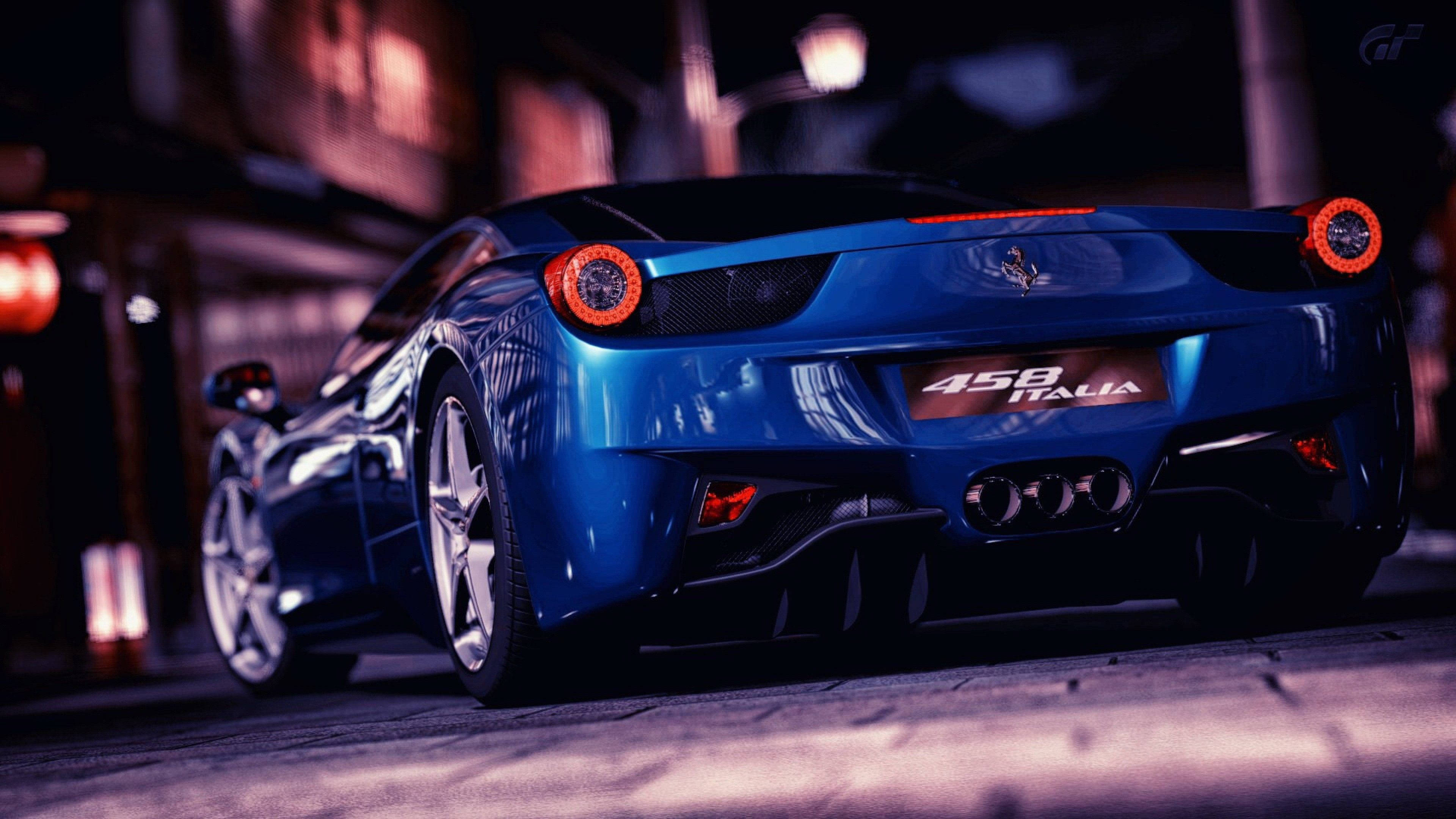 Blå Ferrari 458 Italia 4K Wallpapers