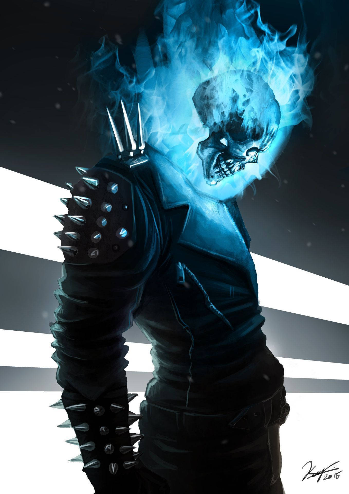 Blå Ghost Rider med flammende kranium Wallpapers