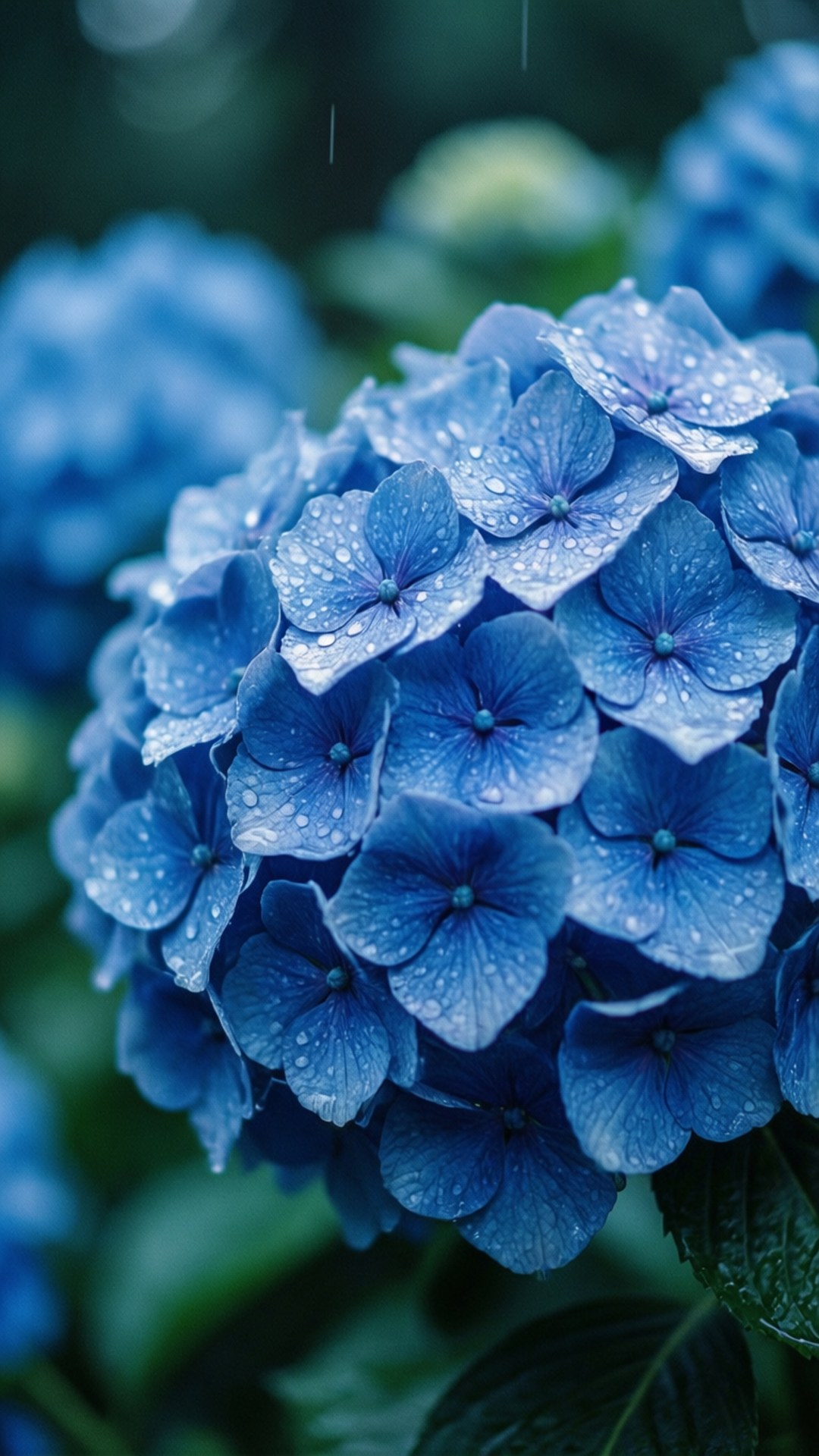 Blå Hortensia Regn Wallpapers