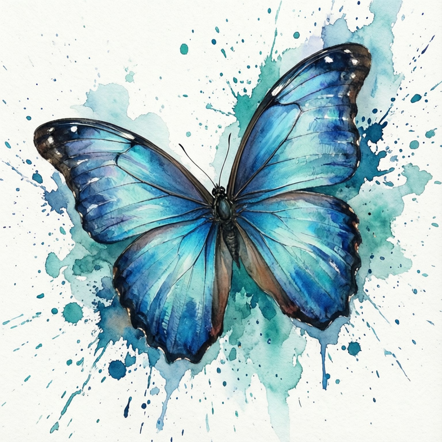 Blå Morpho Akvarel Wallpapers