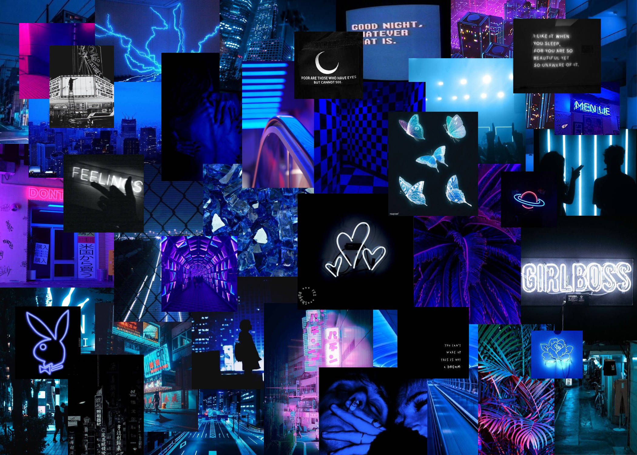 Blå neonskilt æstetisk PC Wallpapers