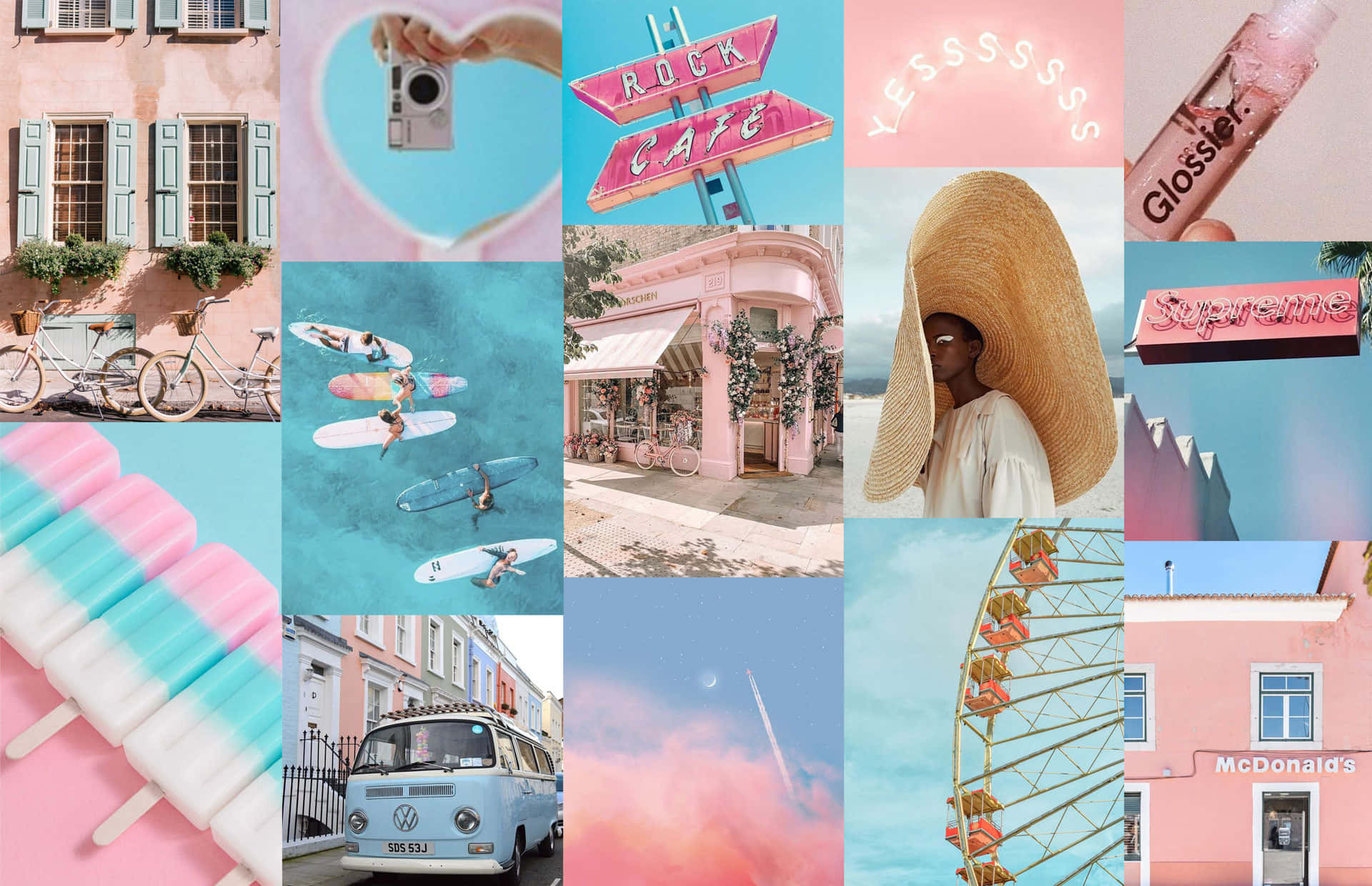 Blå og pink æstetisk laptop collage Wallpapers