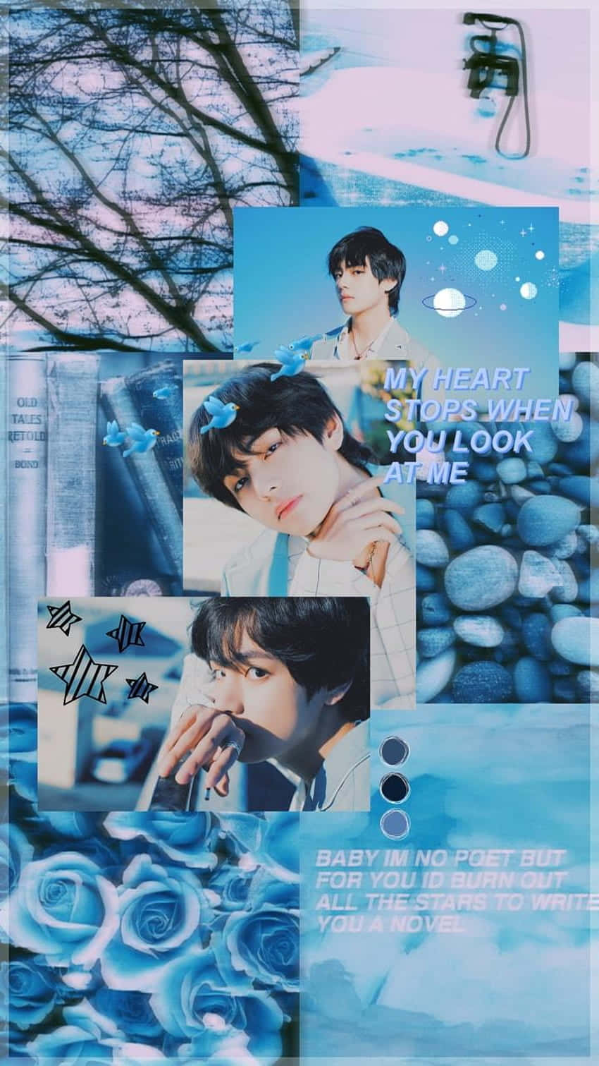 Blå æstetisk baggrund med Kim Tae-hyung Wallpapers