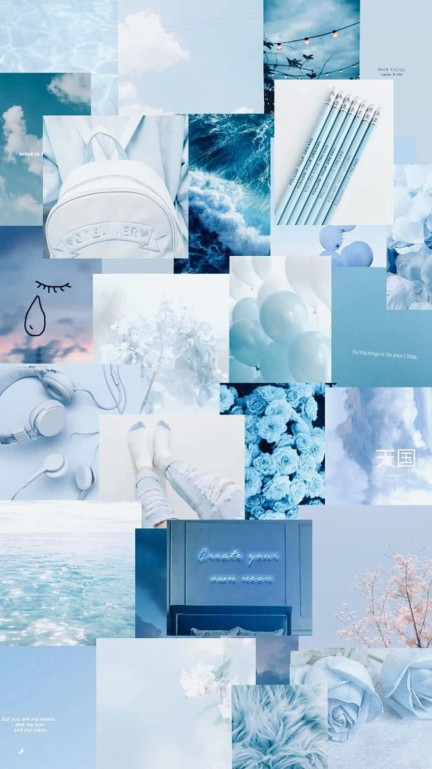 Blå æstetisk baggrund med pastelcollage Wallpapers