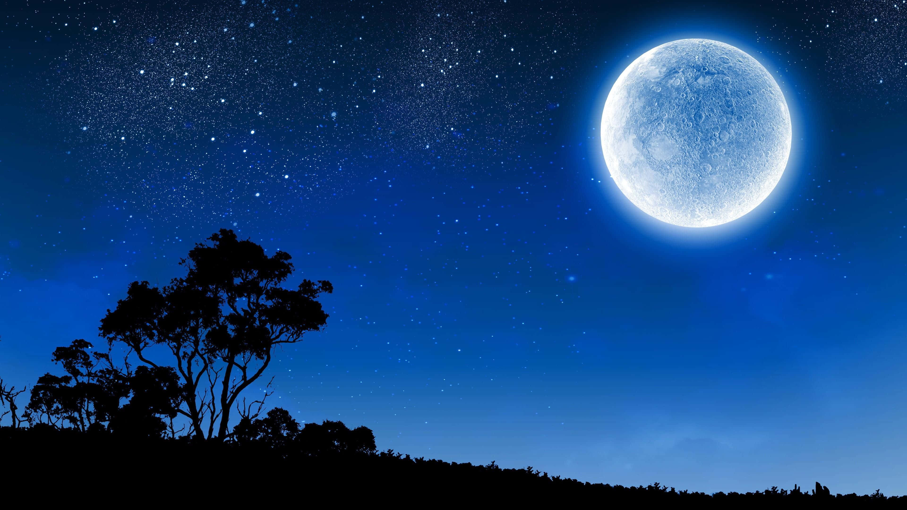 Blå stjerneklar nattehimmel med måne Wallpapers