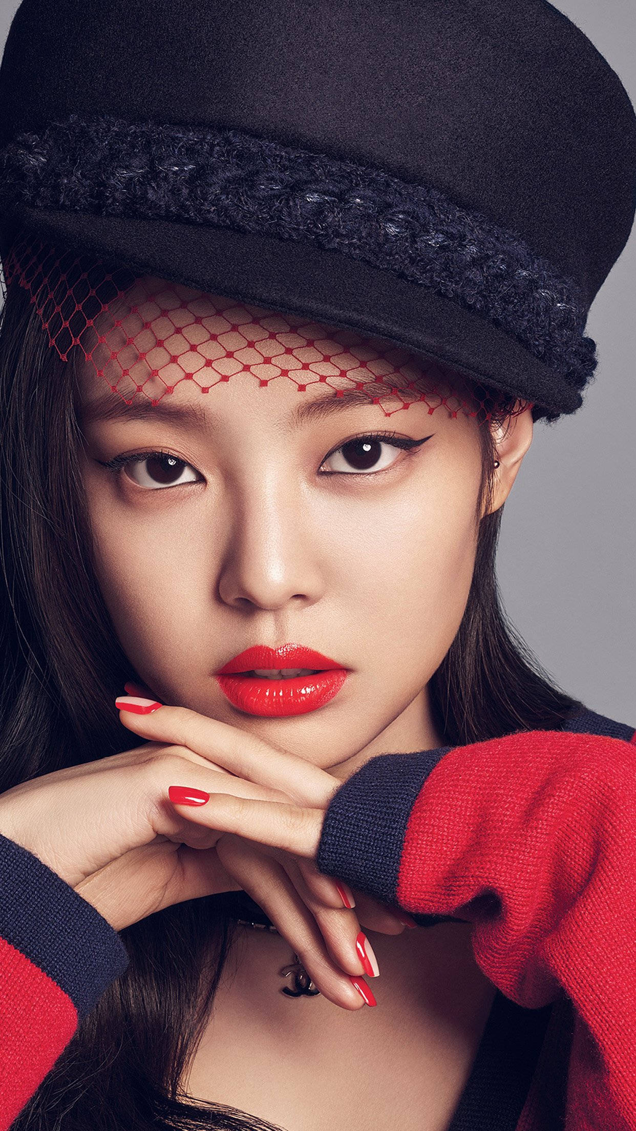 Blackpink Jennie iført rød læbestift Wallpapers