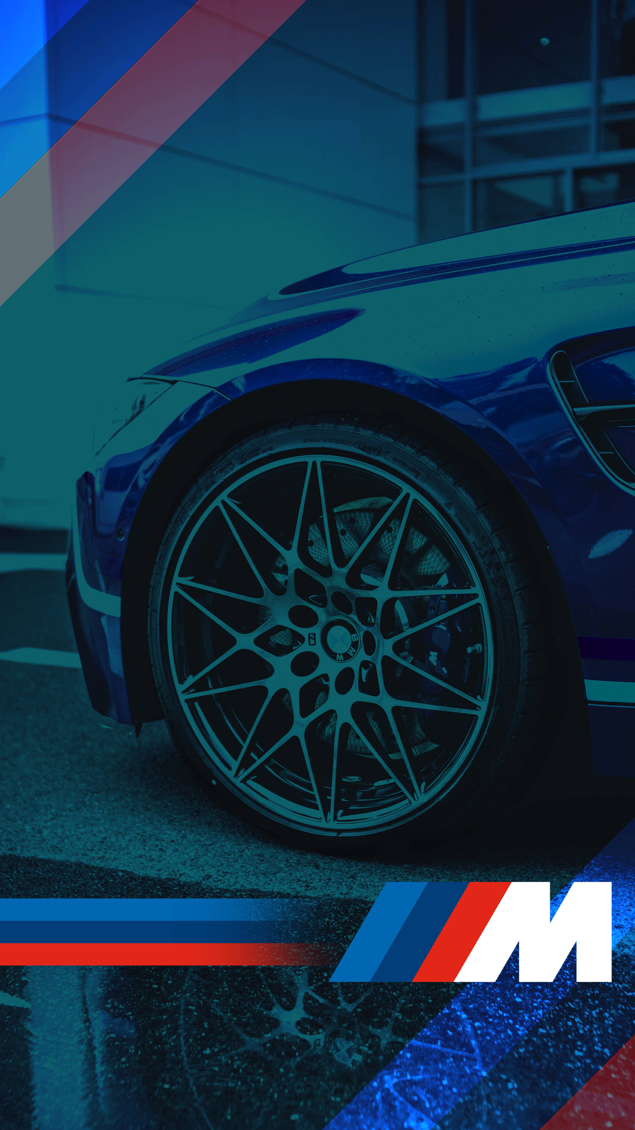 Blåt bildæk med BMW M-logo Wallpapers