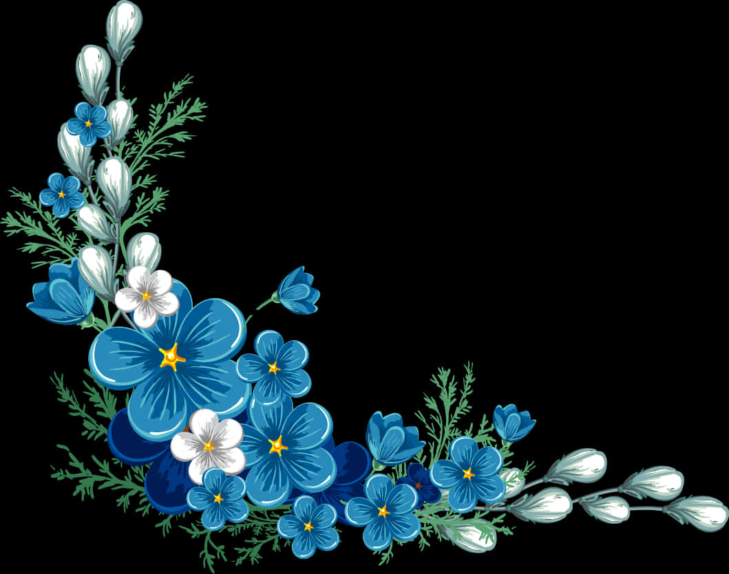 Blåt blomsterhjørnedesign Wallpapers