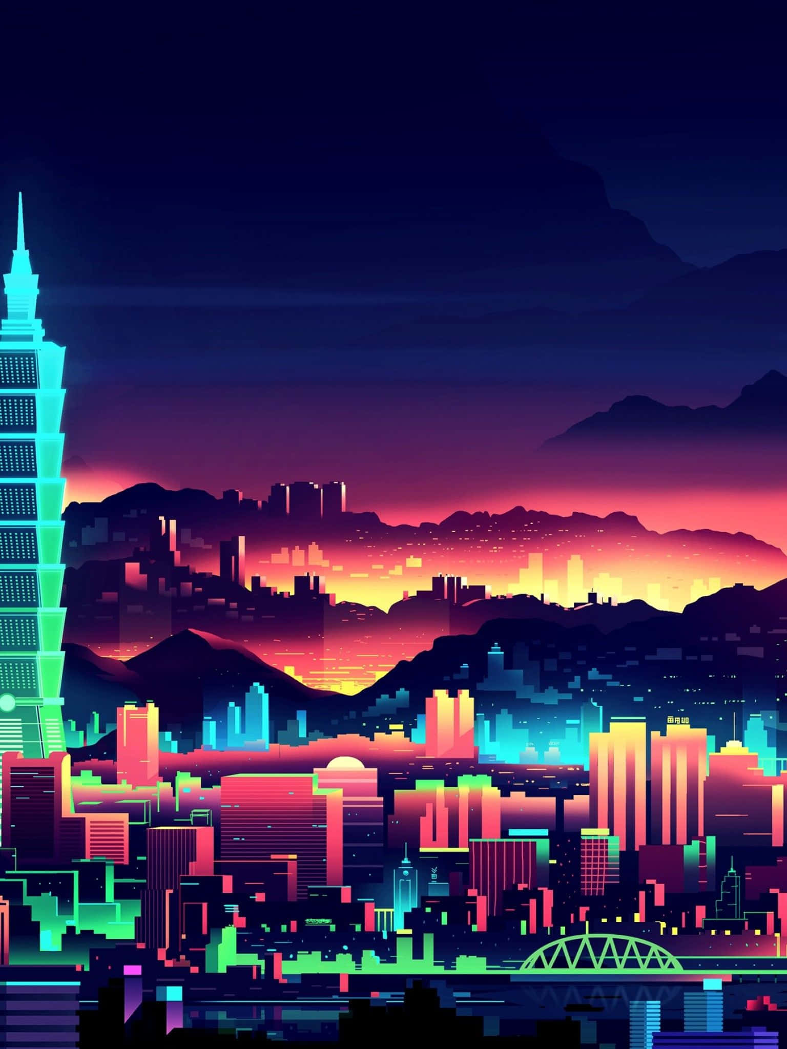 Bliv betaget af de blændende lys i Neon City Wallpapers