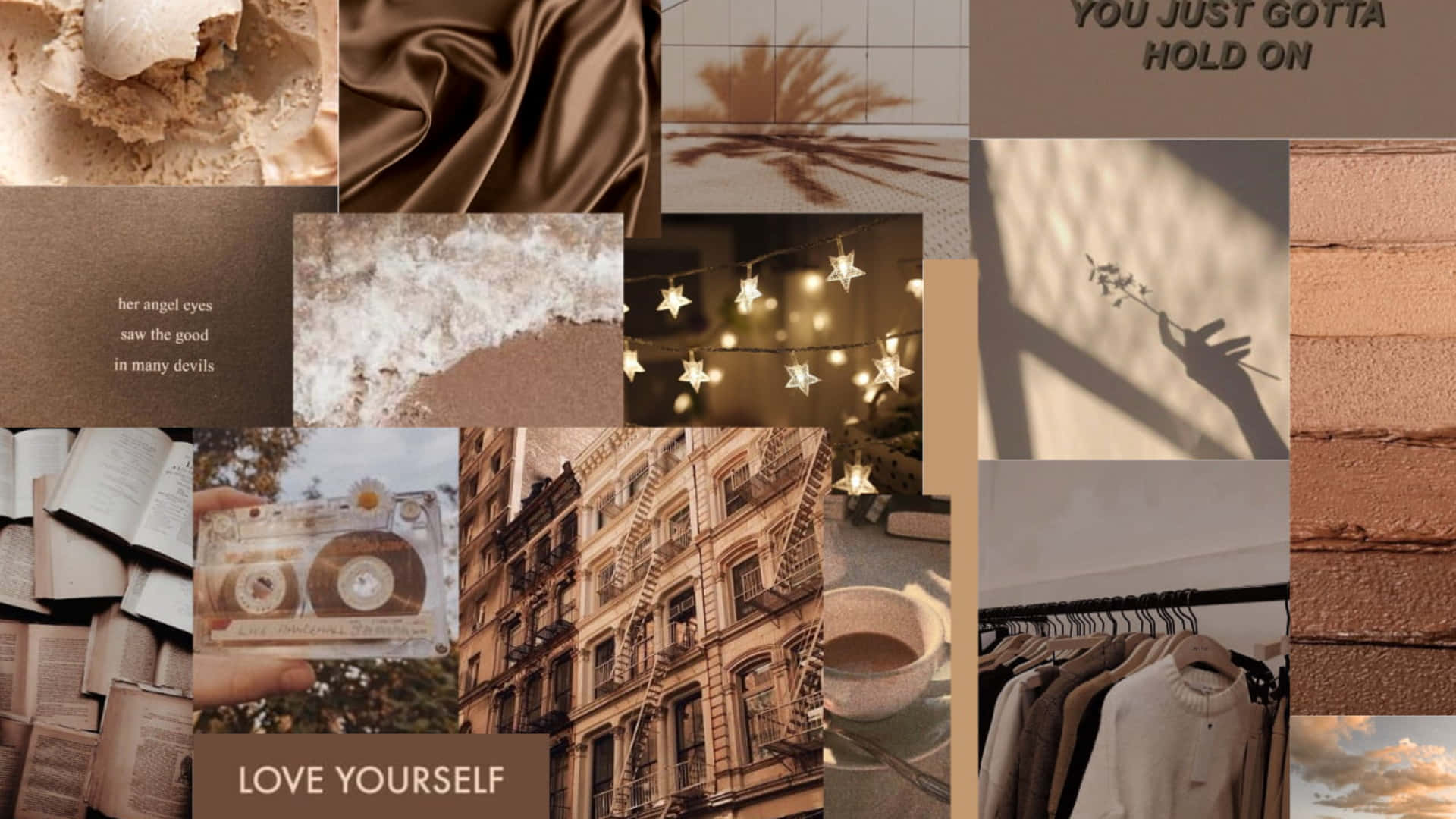 Blød brun æstetisk collage til skrivebordet Wallpapers