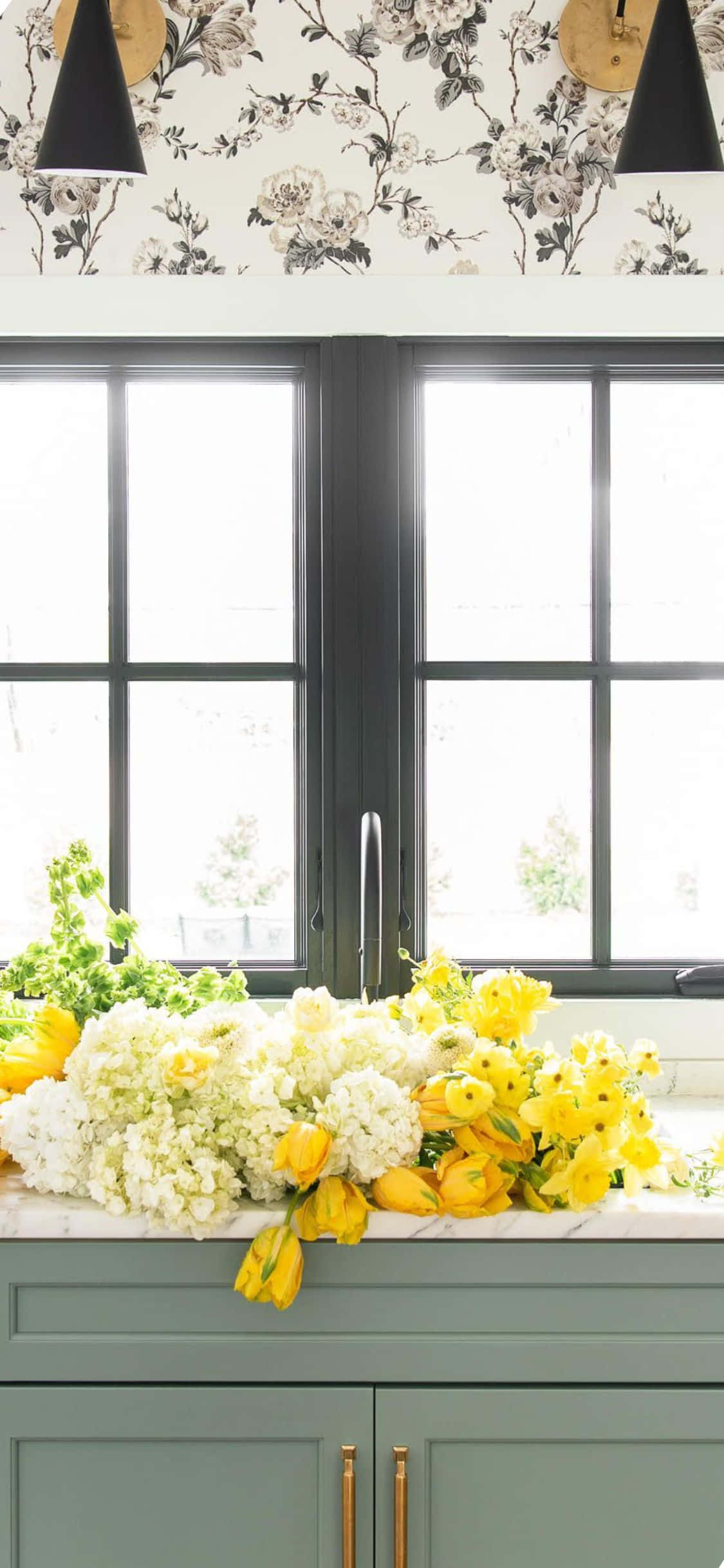Blomster på køkkenbordet iPhone X baggrund Wallpapers