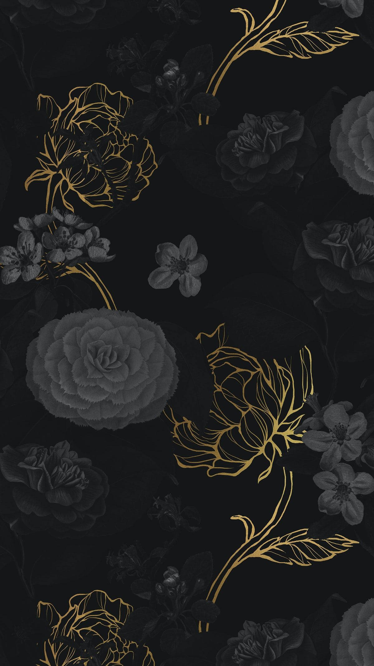 Blomster Sort og Guld iPhone Wallpapers