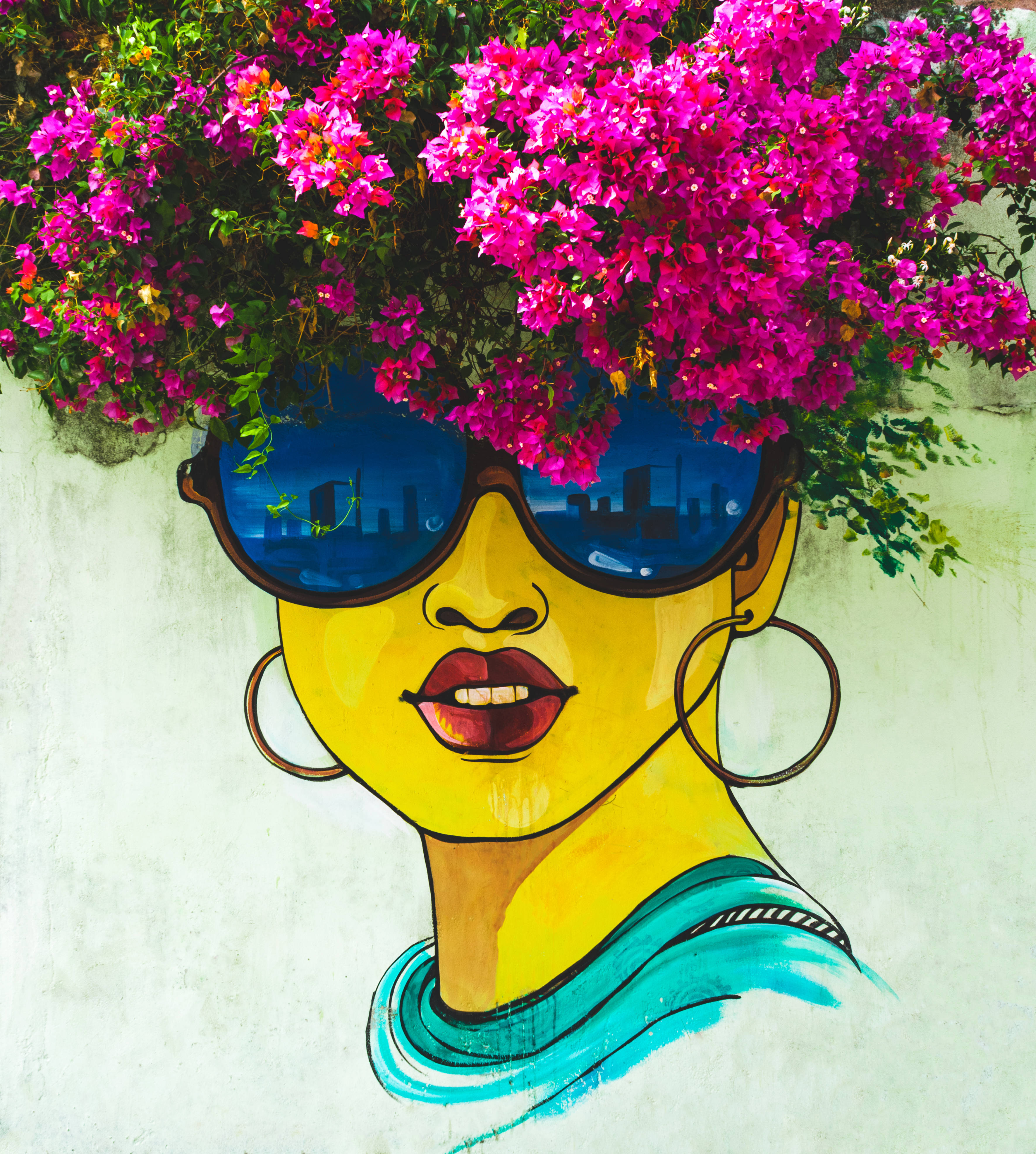 Kvinde med blomsterhår Street Art Wallpapers
