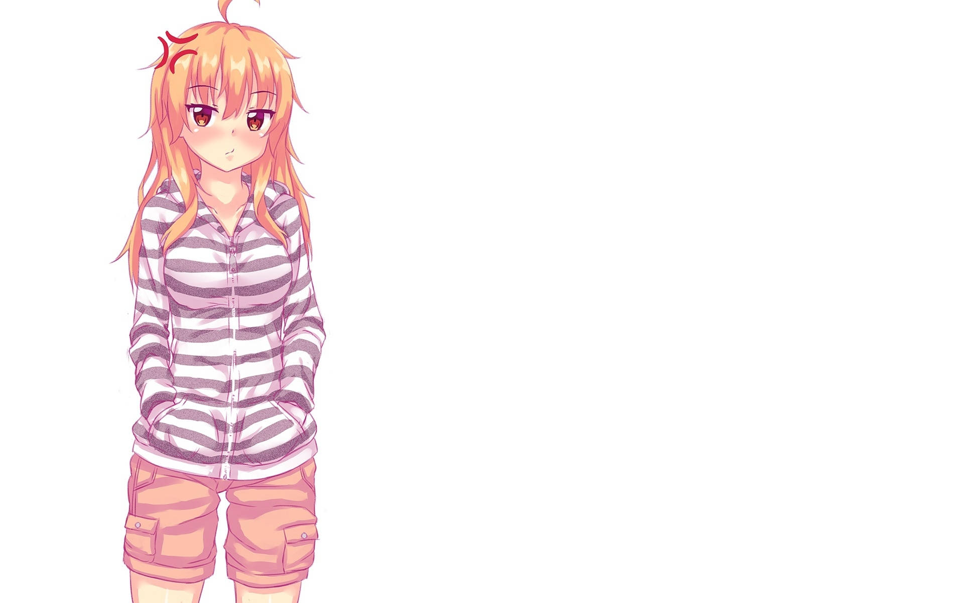Blond animepige i stribet hættetrøje Wallpapers