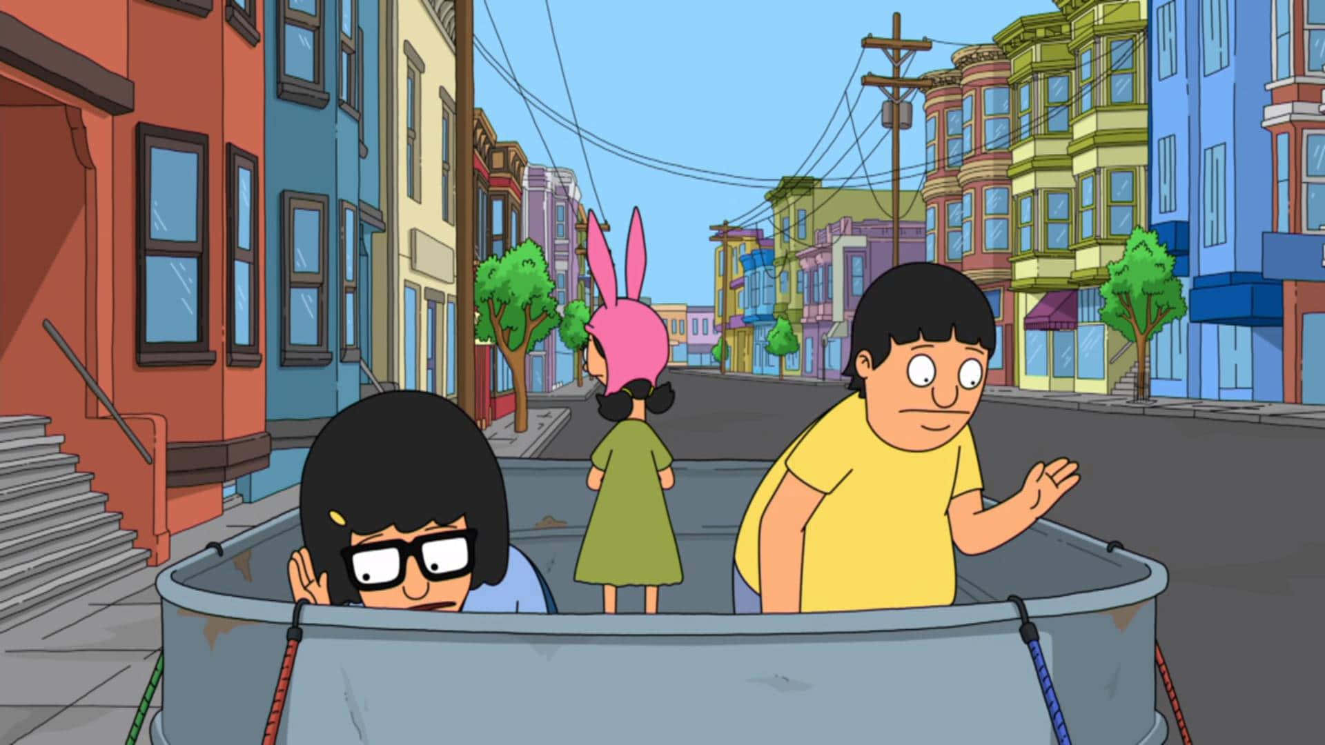 Bob's Burgers serie kunstværk: Bob og hans familie står i deres burgerrestaurant Wallpapers
