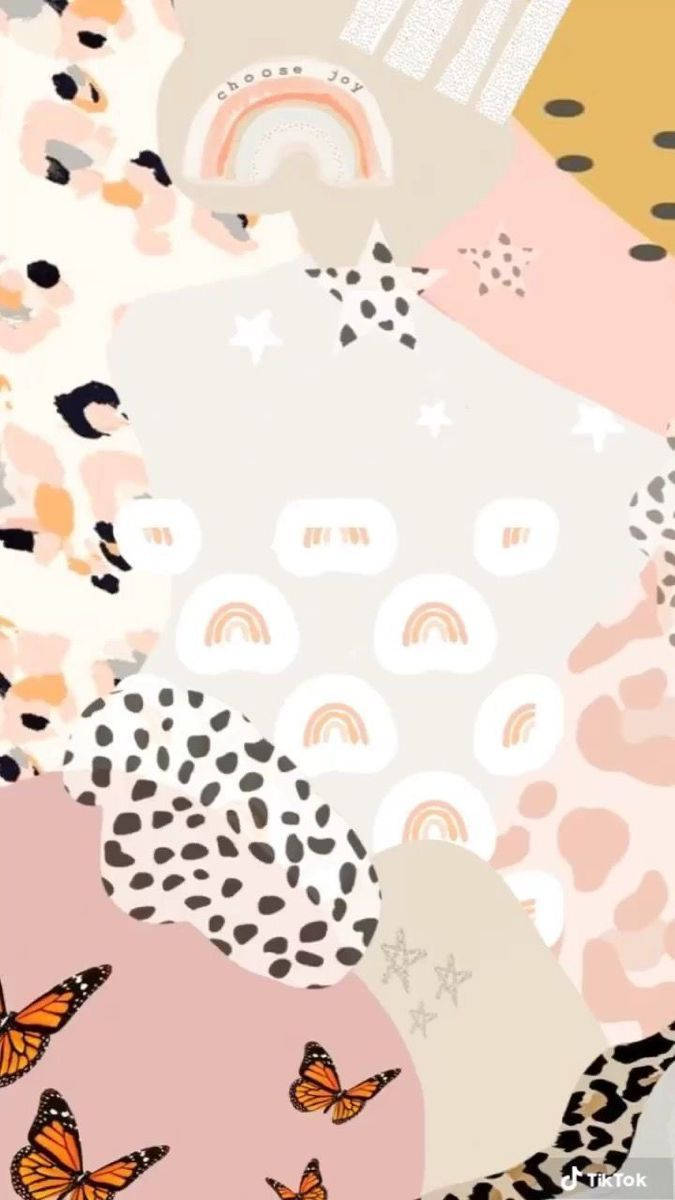 Boho Aestetik Collage med Forskellige Mønstre Wallpapers
