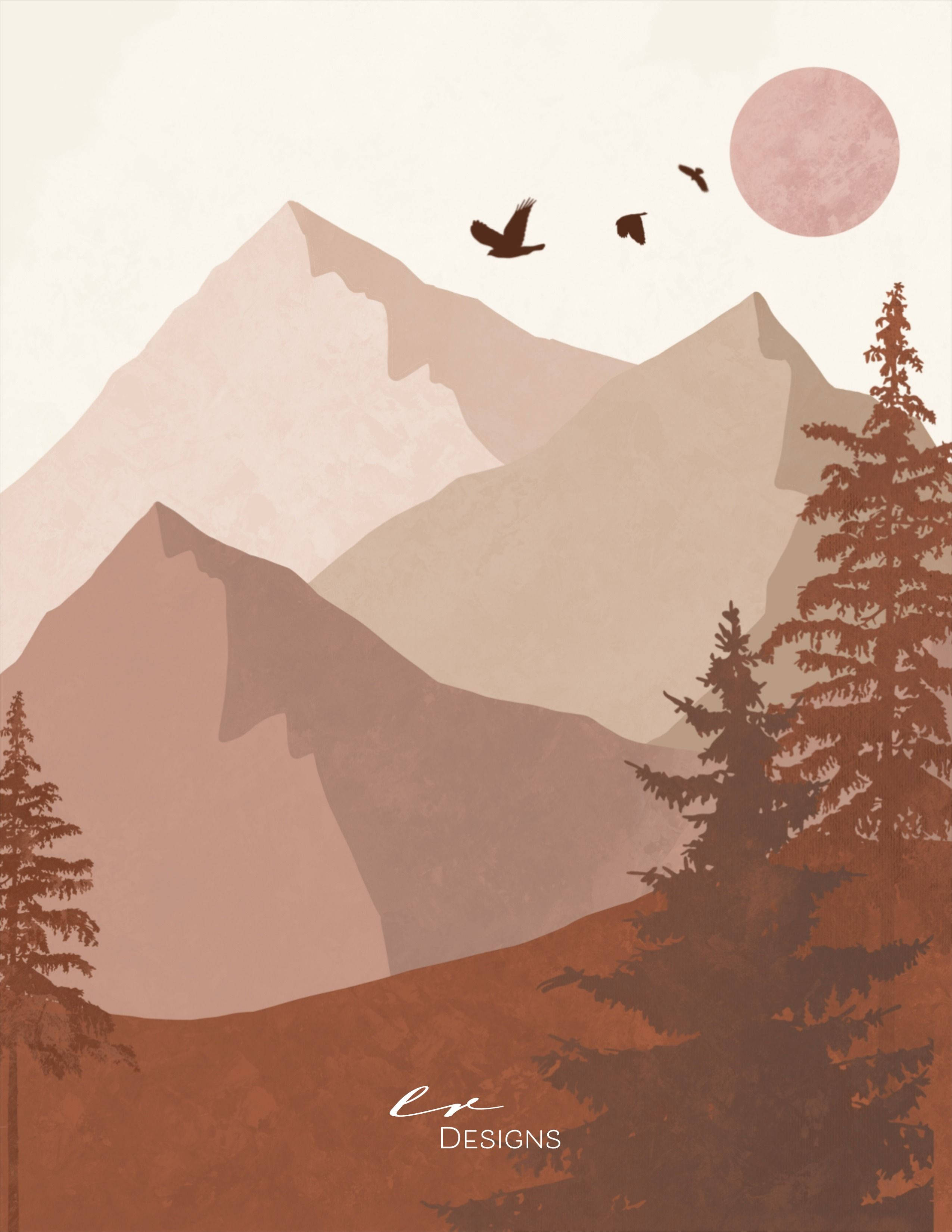 Boho æstetisk neutralt bjerglandskab Wallpapers