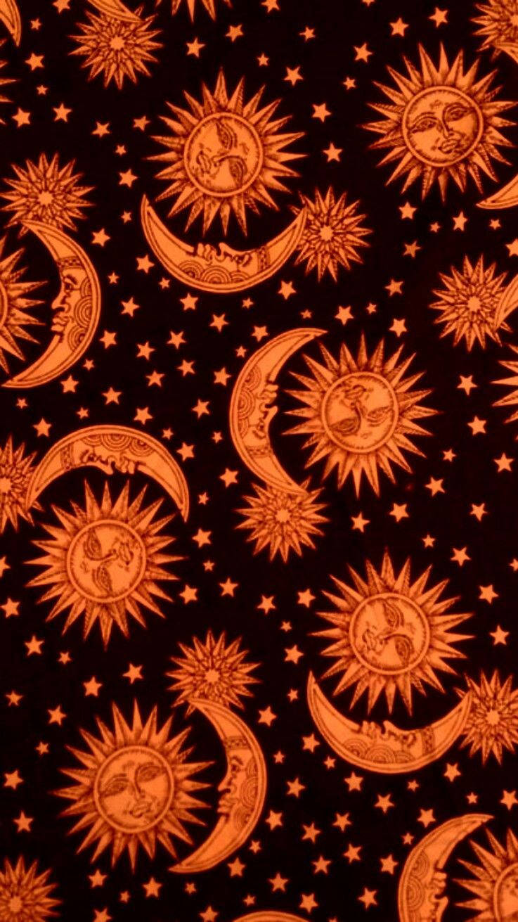 Boho æstetisk orange sol og måne Wallpapers