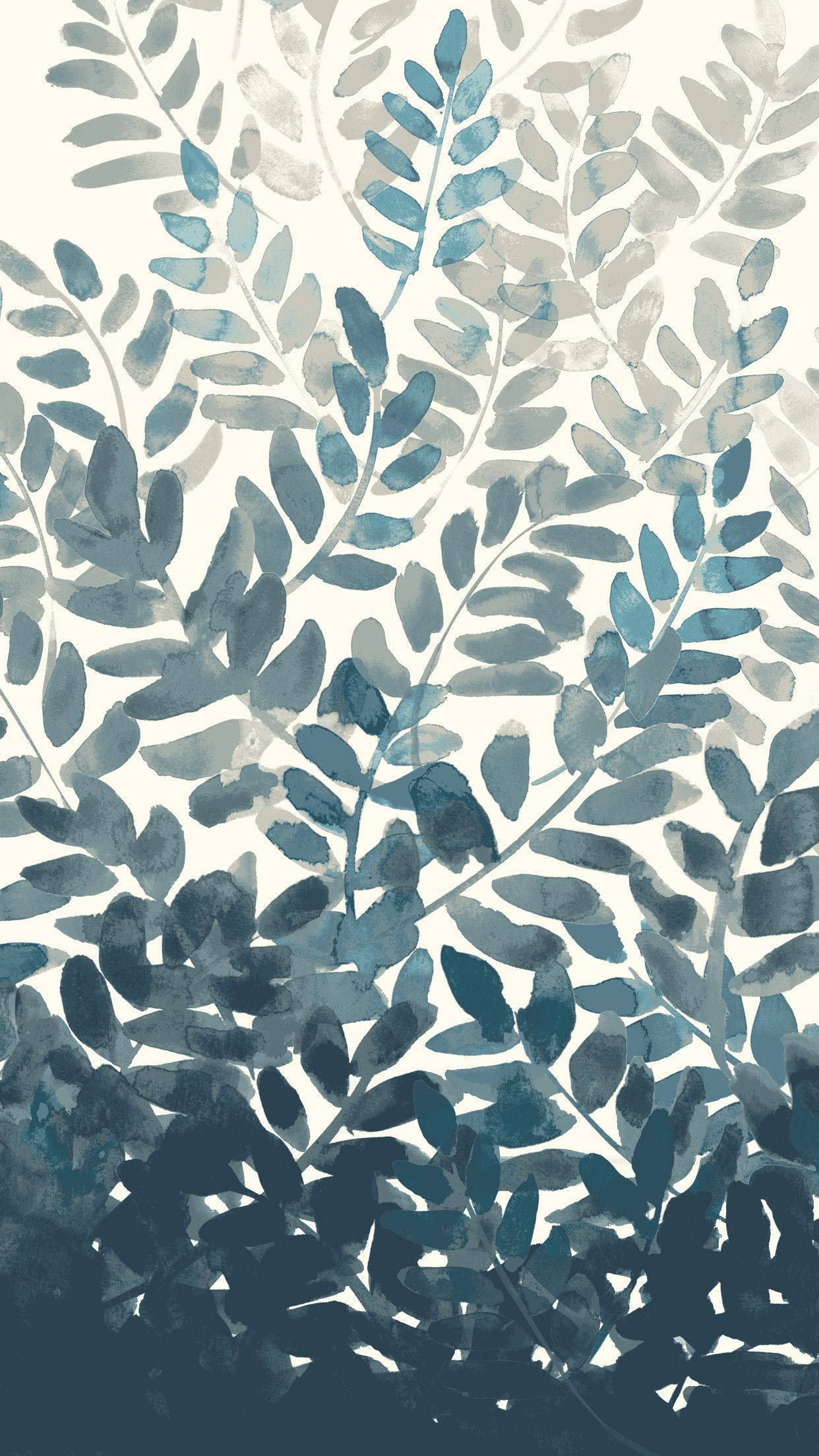 Boho æstetiske blå akvarelblade Wallpapers
