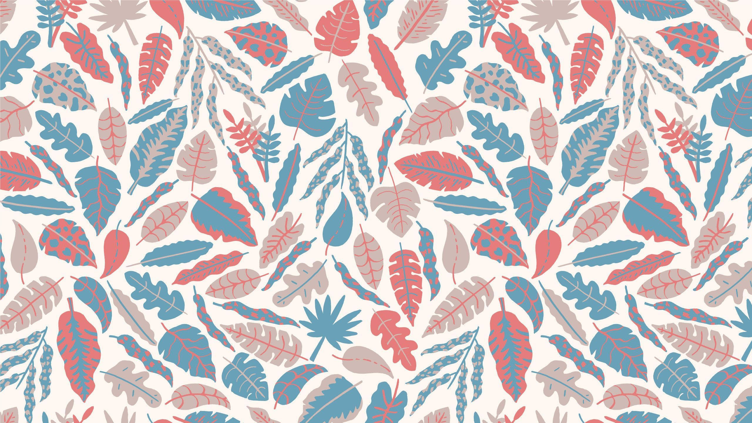 Boho æstetiske lyserøde og blå blade Wallpapers