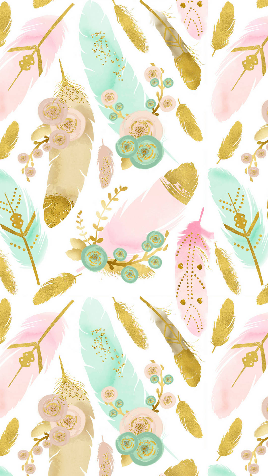 Boho æstetiske lyserøde og blå fjer Wallpapers