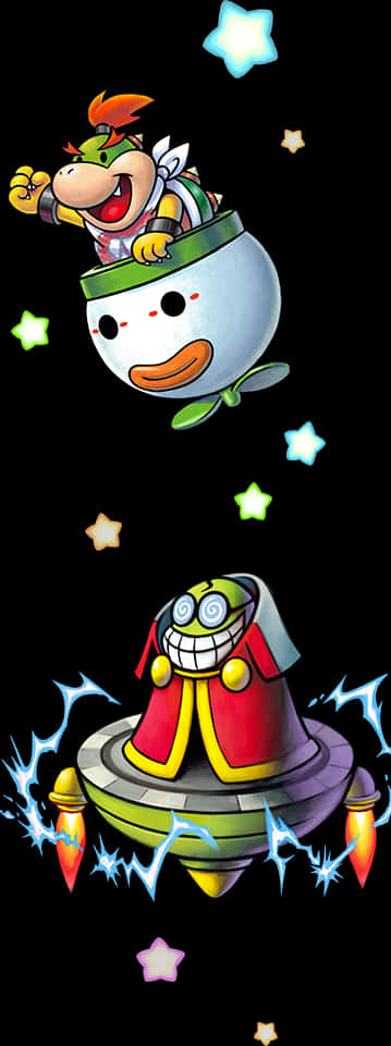 Bowser Jr. i Koopa Clown Car og Flyvende Tallerken Wallpapers
