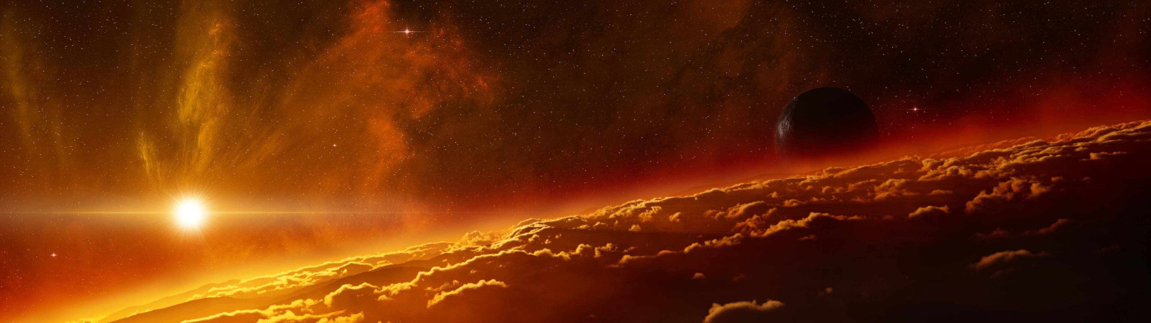 Bredskærms flammende sol i rummet Wallpapers