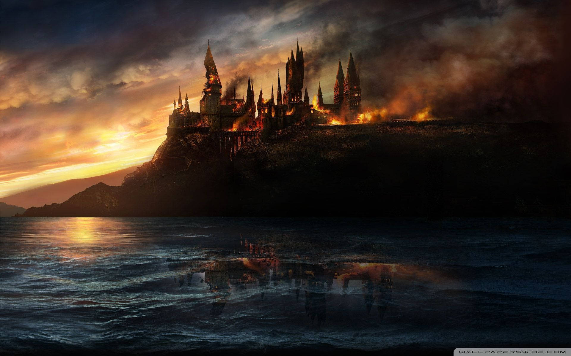 Brændende Hogwarts i Harry Potter Wallpapers