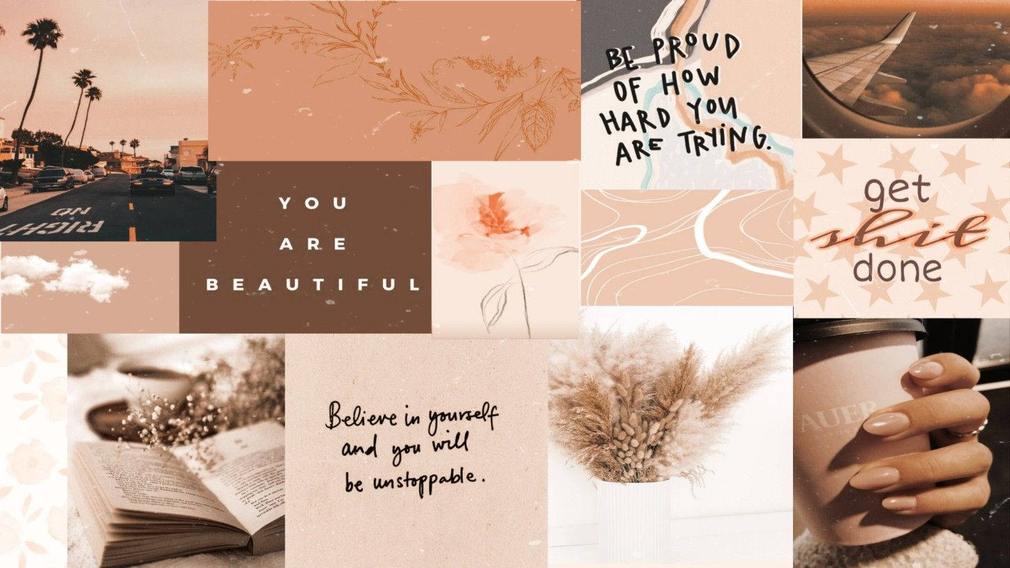 Brun og creme collage Pinterest laptop Wallpapers
