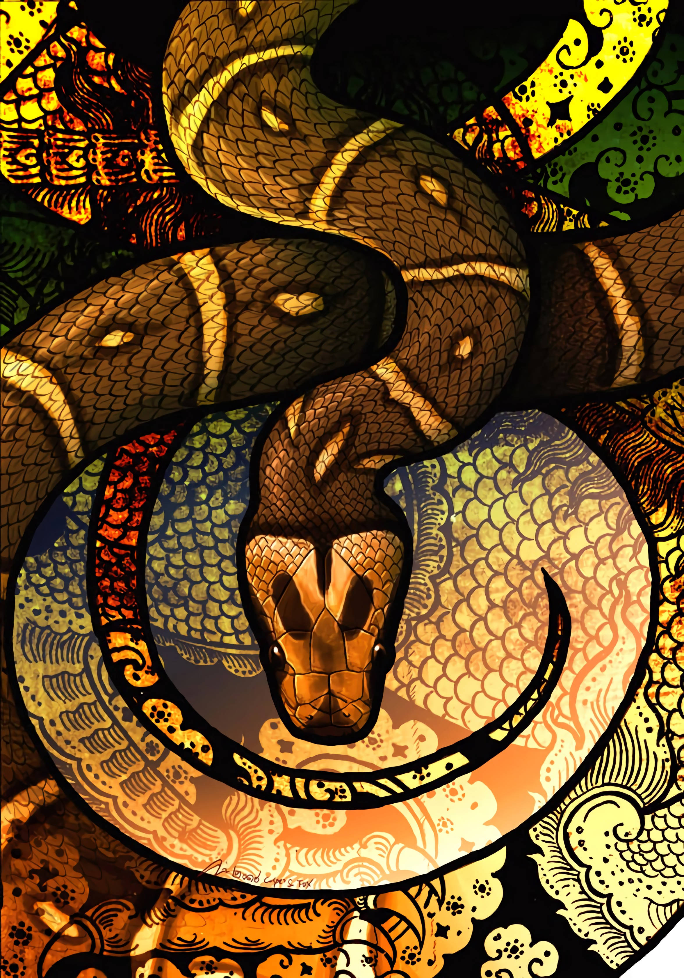 Brunlig slange i kunstmønster Wallpapers