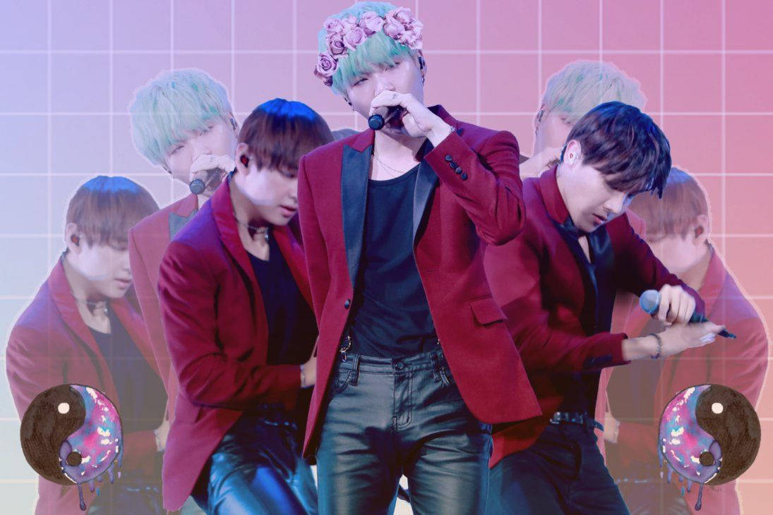 Fantastisk BTS fanart i pink wallpaper. — Æstetisk Wallpapers