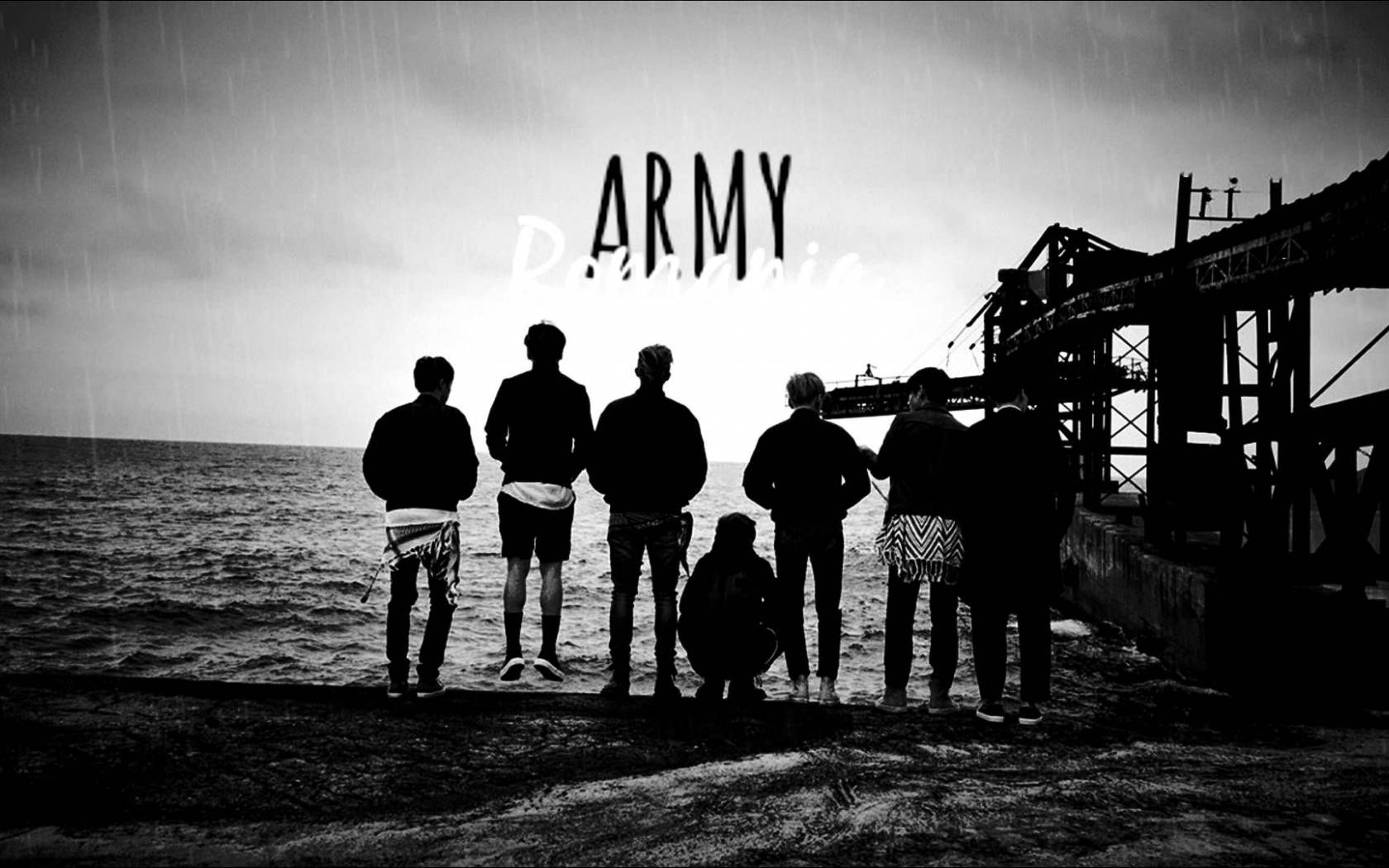 BTS står ved havet sort/hvid laptop Wallpapers