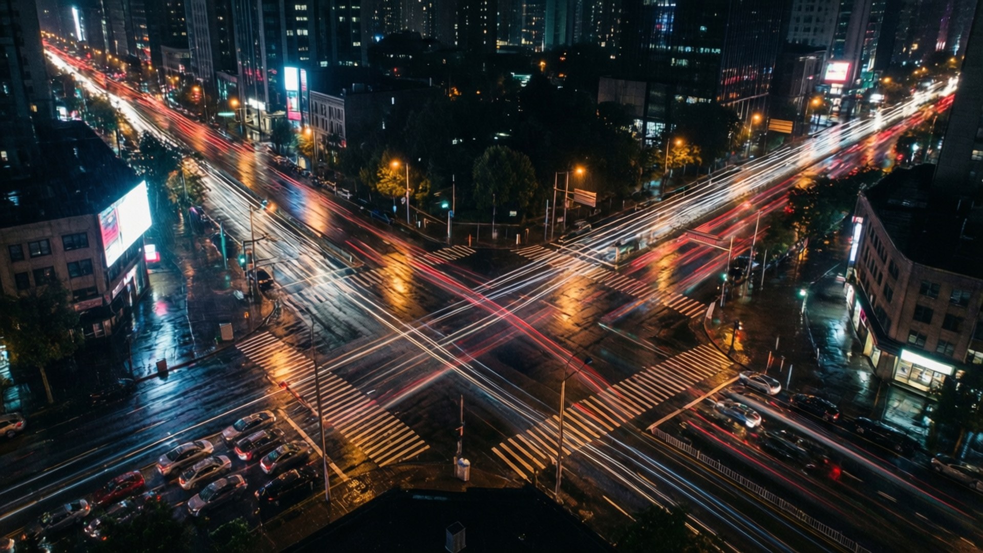 Byens gitter af lysspor Wallpapers