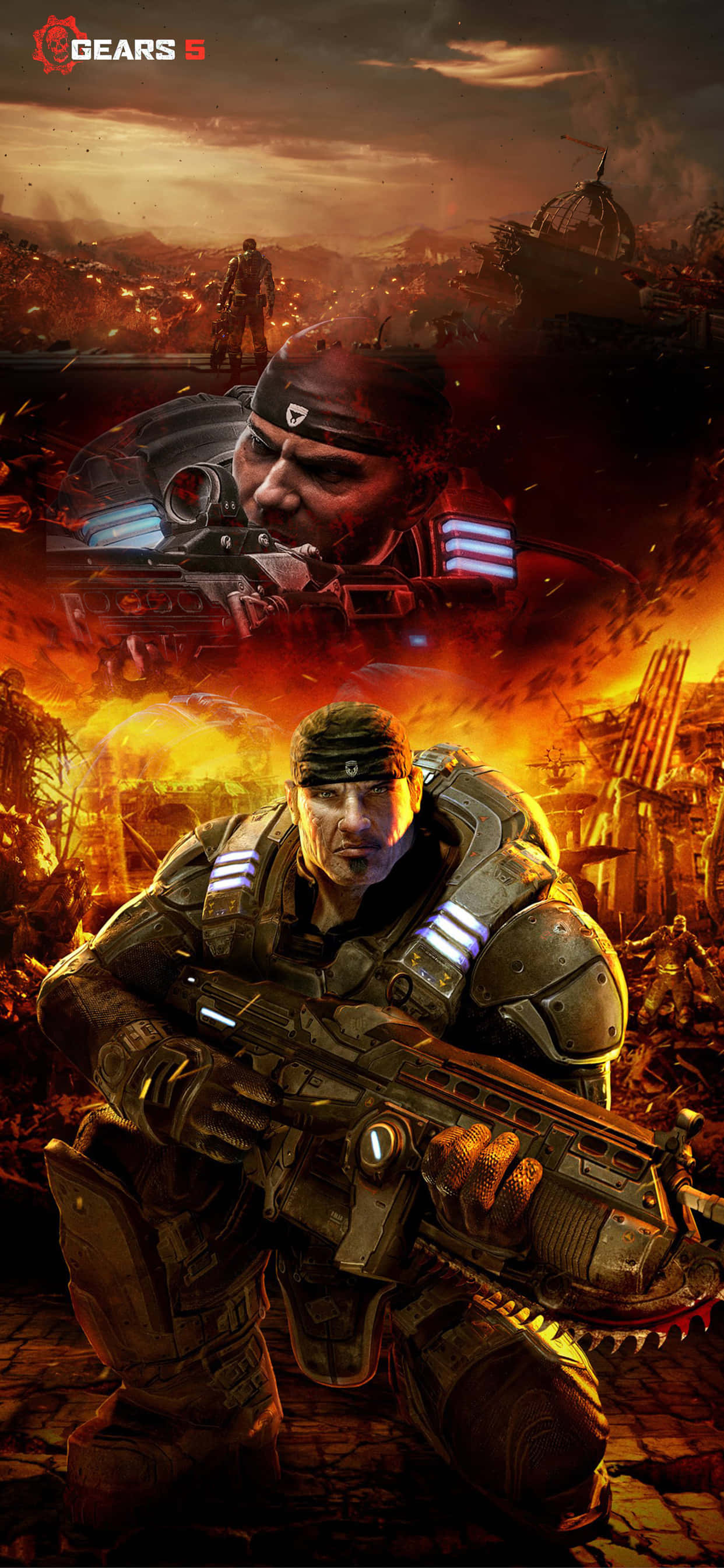Caption: Energisk Gears of War 5 Spil Baggrund til iPhone XS Max Wallpapers