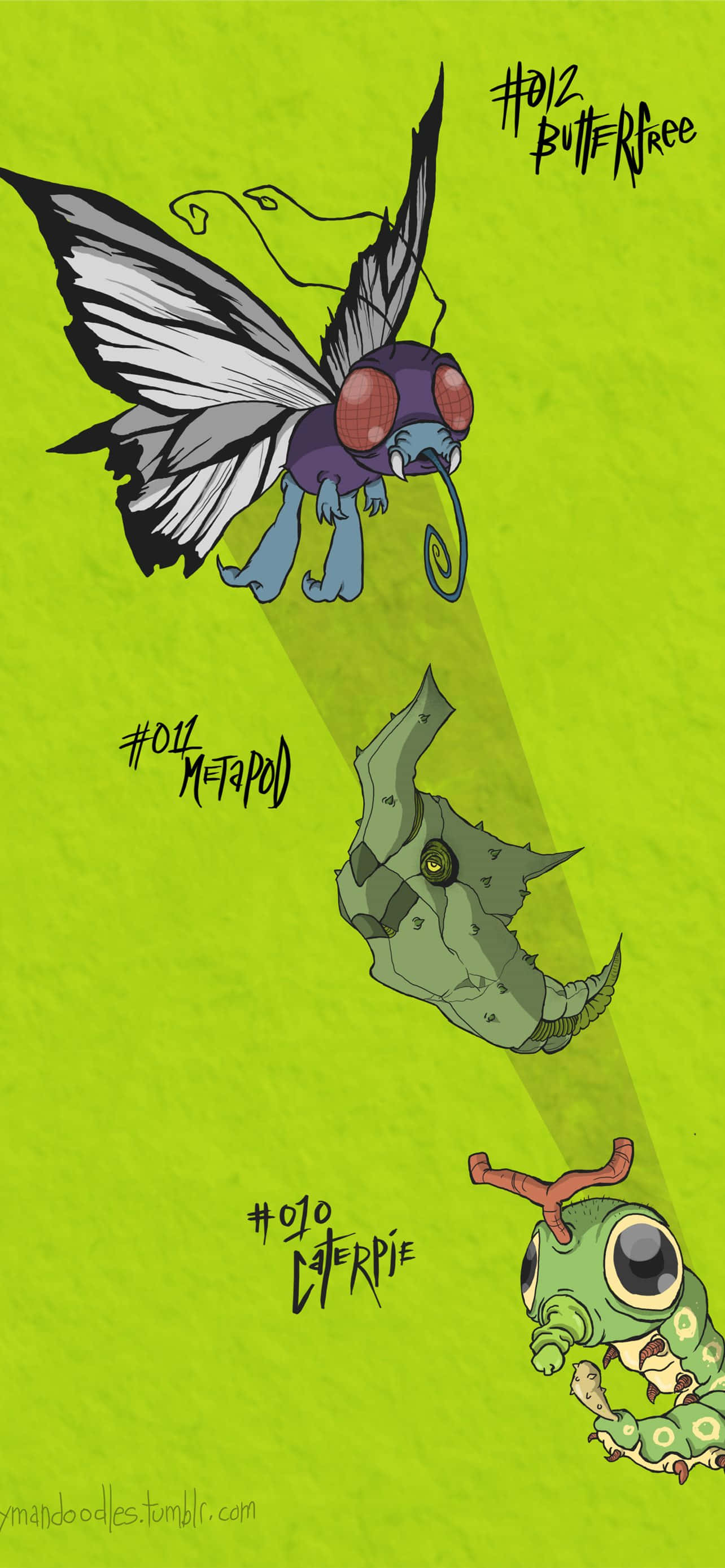 Caterpie, Metapod og Butterfree grøn æstetisk telefon Wallpapers
