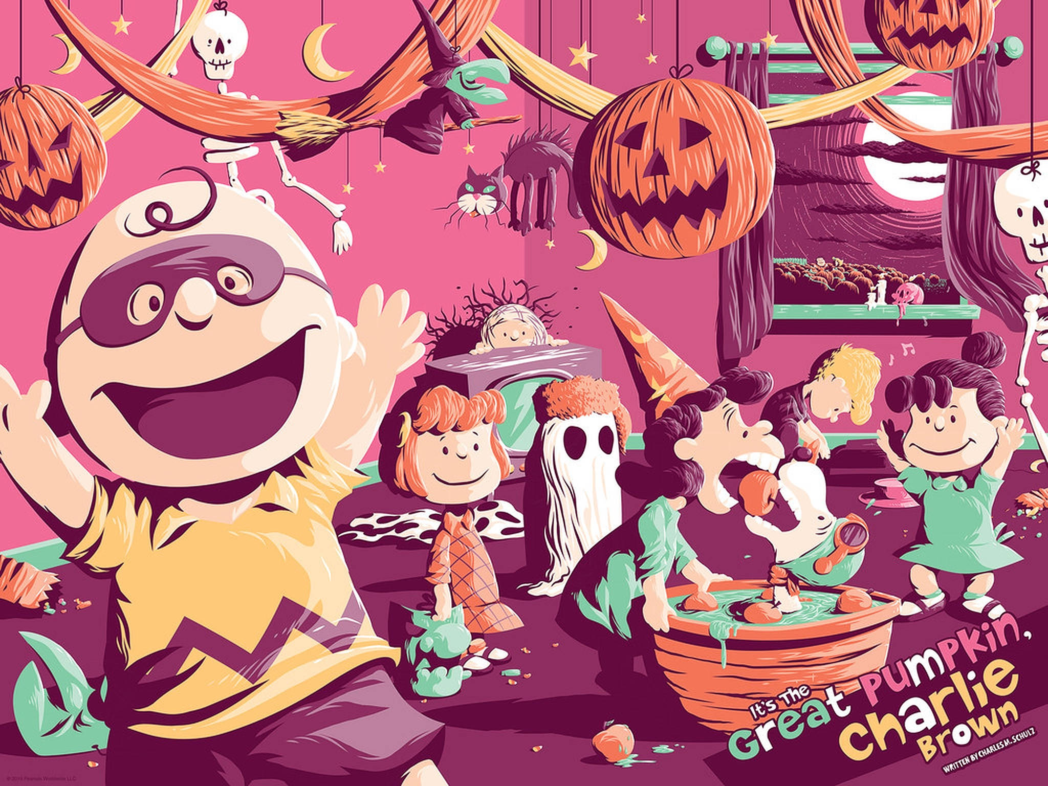 Charlie Brown lyserød Halloween-fest Wallpapers