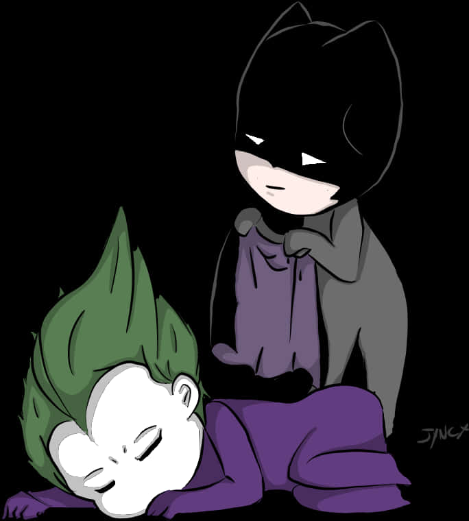 Chibi Batman og sovende Joker Wallpapers