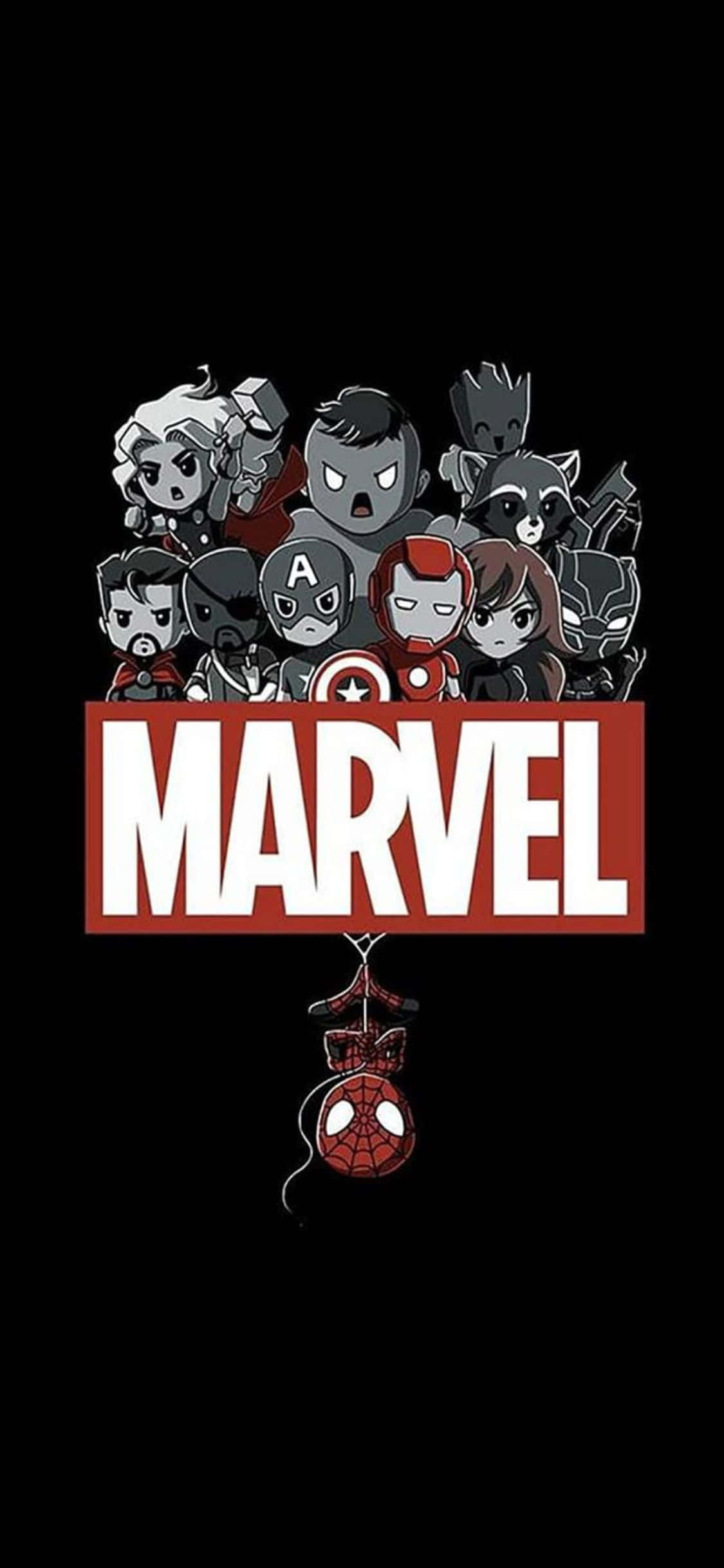 Chibi Superhelte iPhone XS Marvel Baggrund Wallpapers