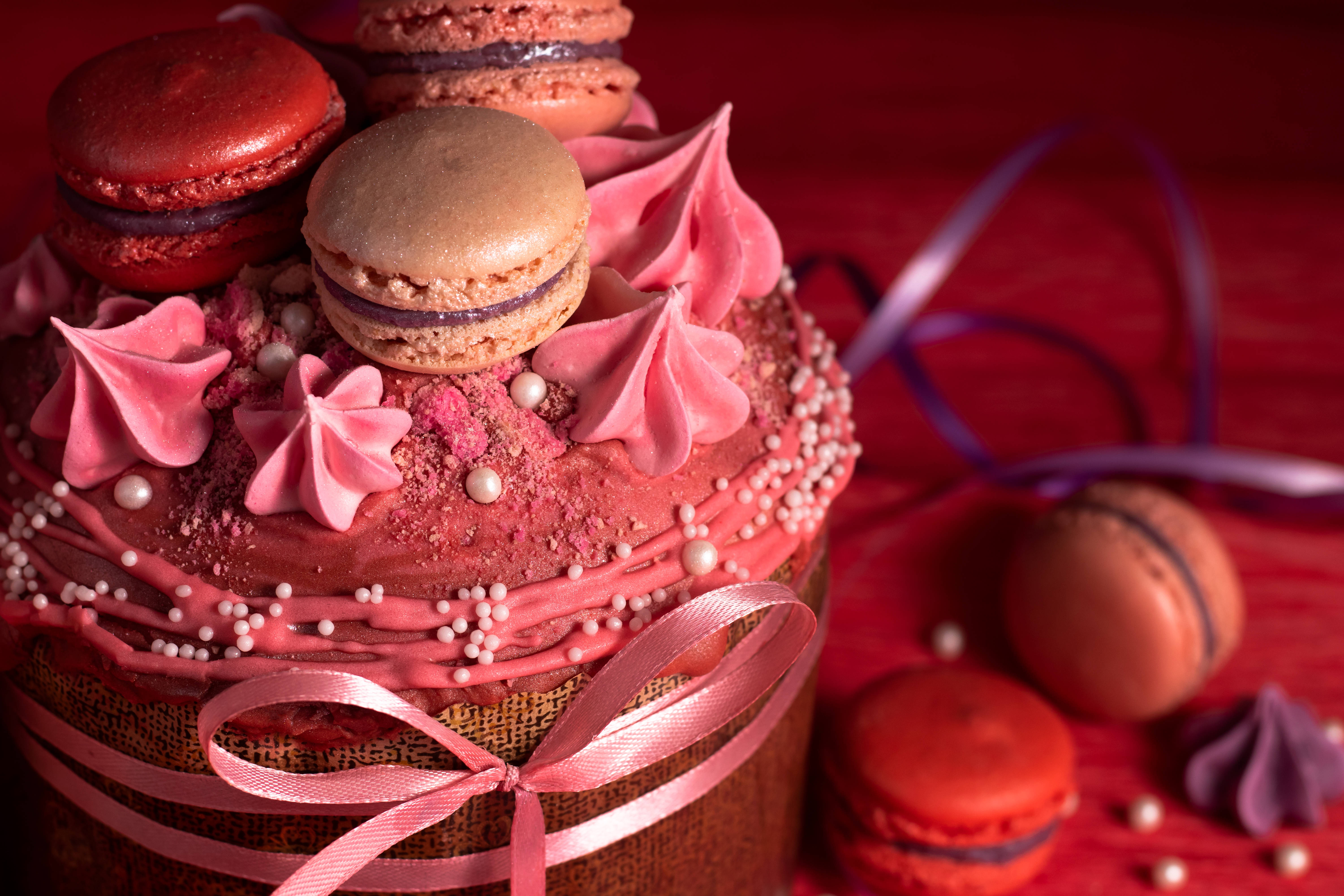 Chokoladekage med macarons mad skrivebord Wallpapers
