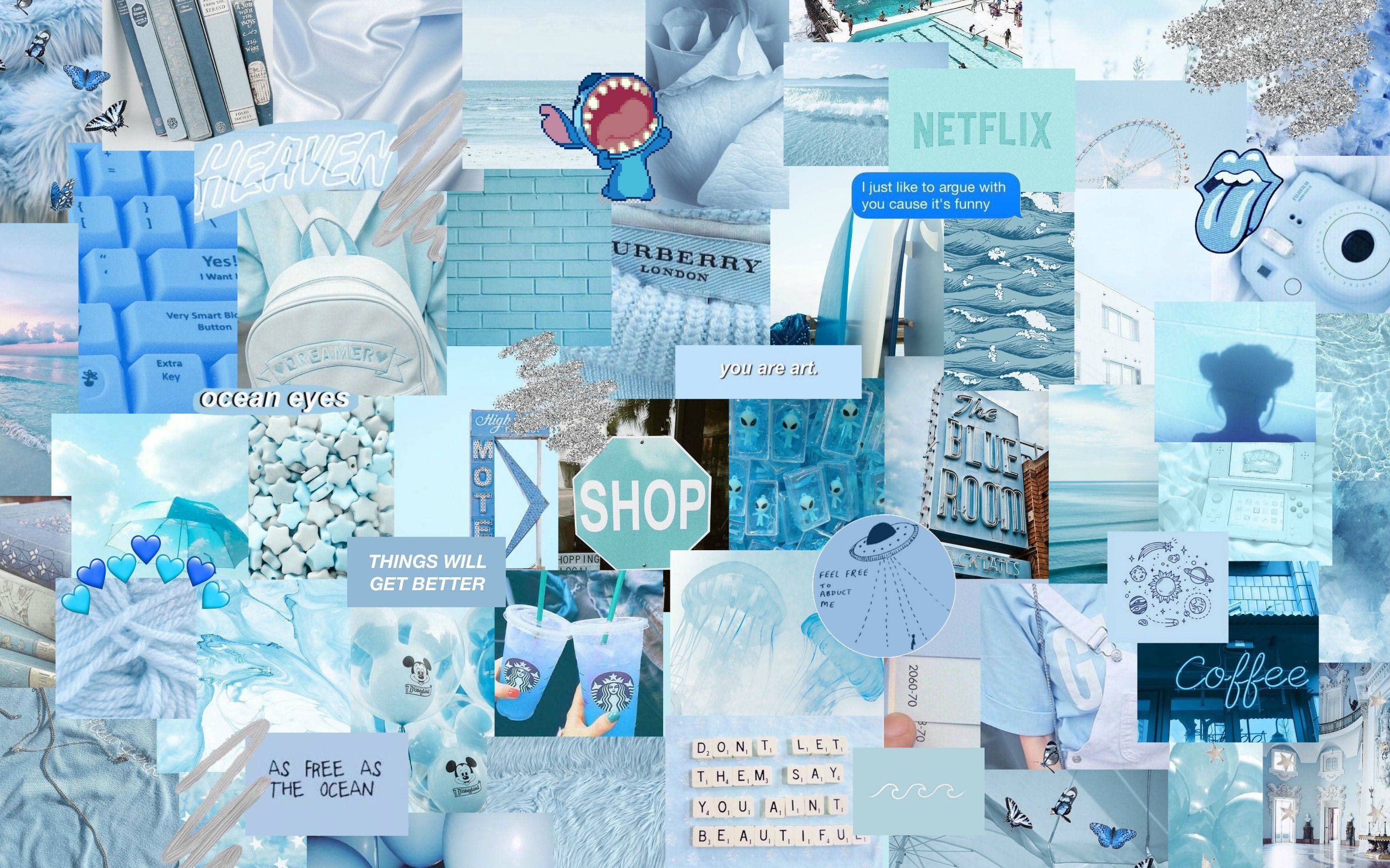Collage Himmelblå Æstetisk PC Wallpapers