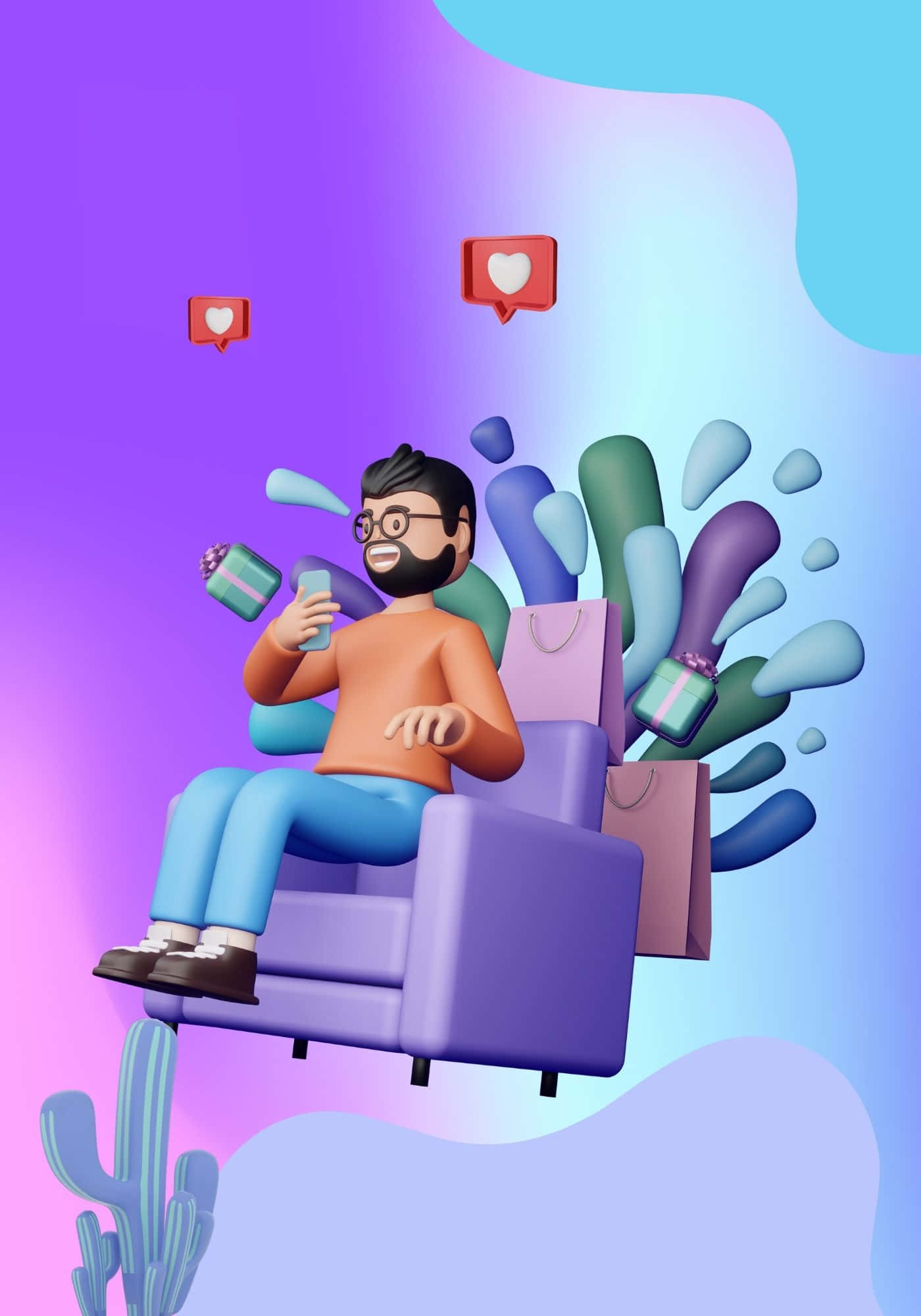 Cool 3D mand på sofa baggrund Wallpapers