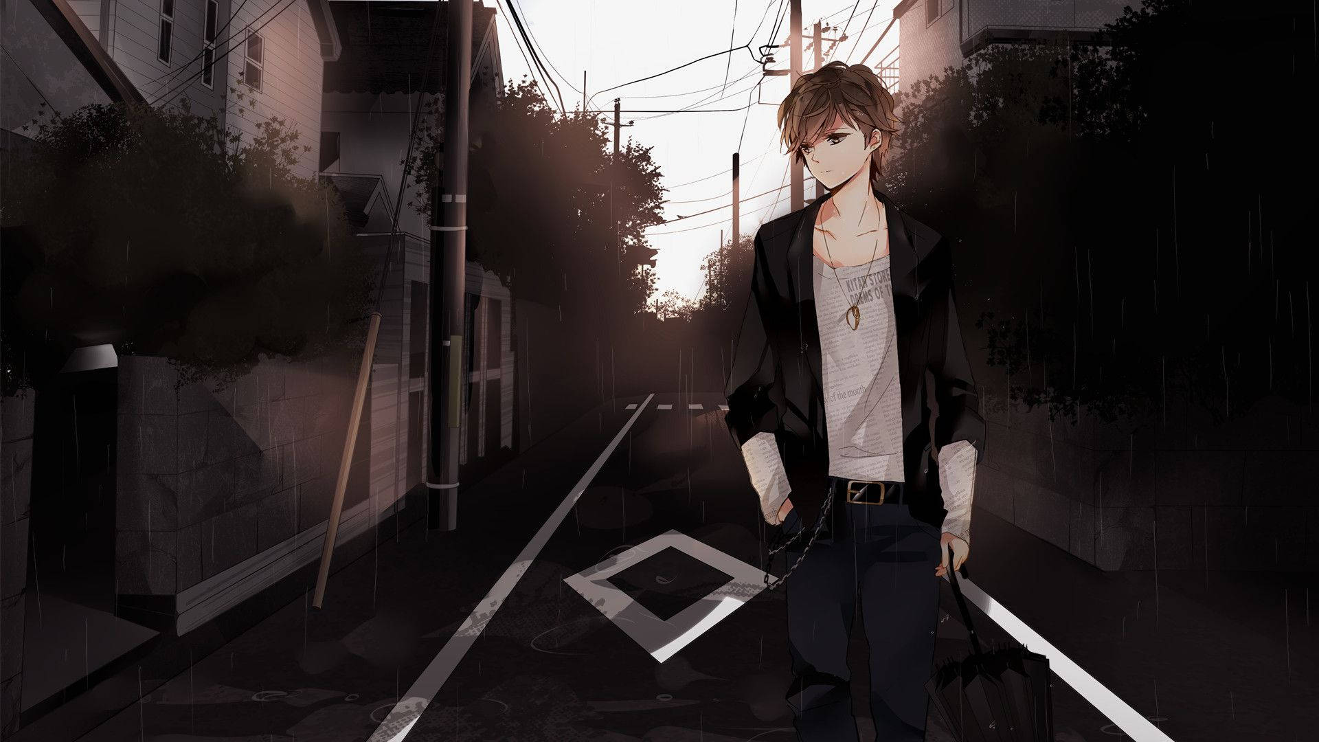Cool anime-dreng udforsker en mørk gyde Wallpapers