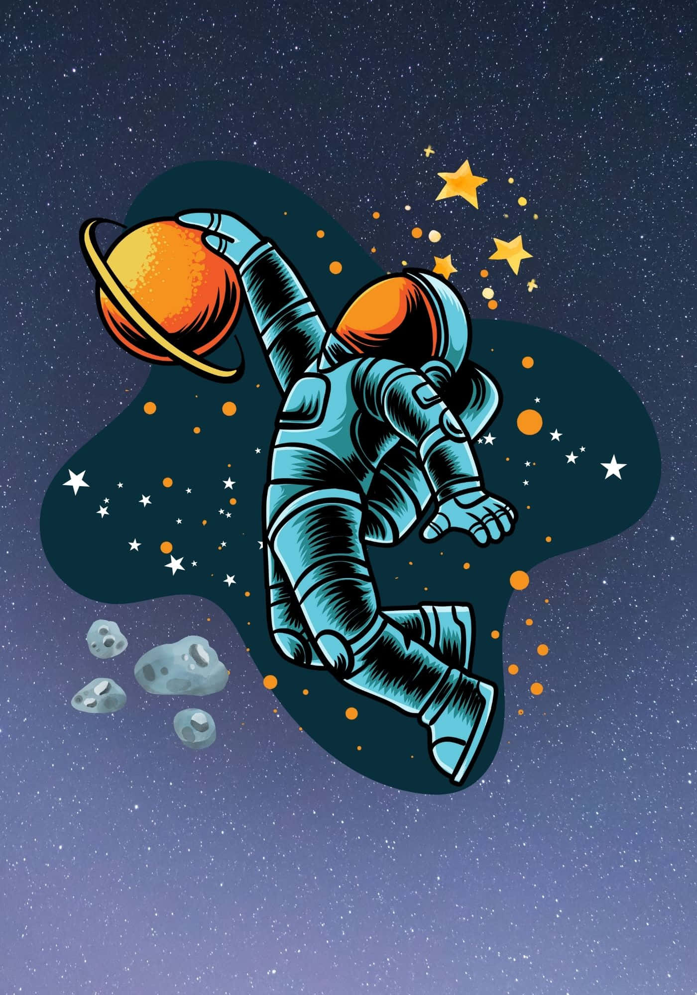 Cool astronaut med stjerner og asteroide baggrund Wallpapers
