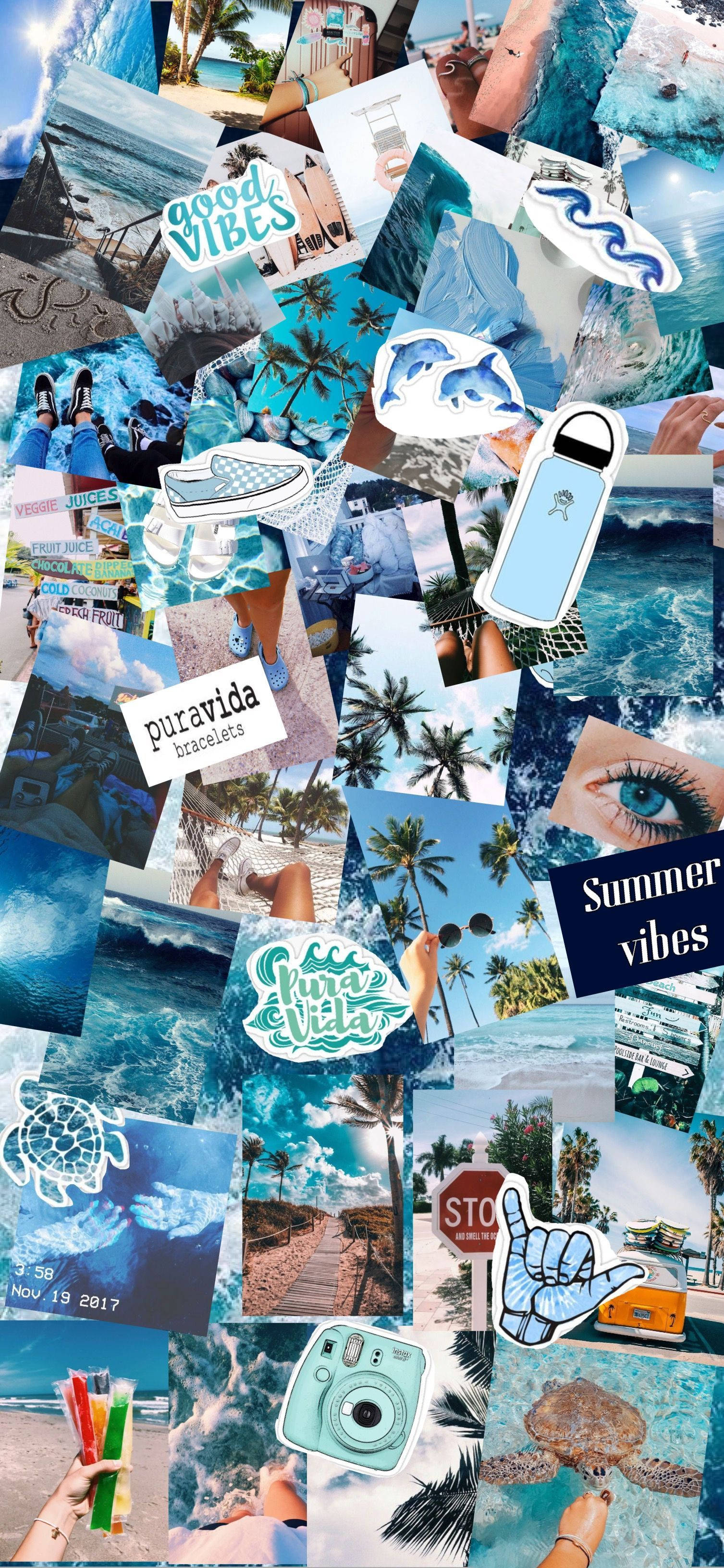 Cool blå sommercollage Wallpapers