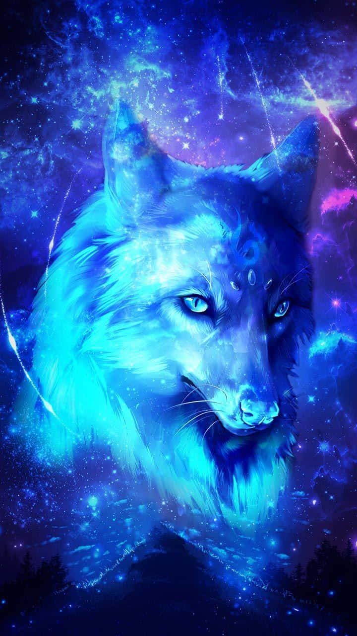 Cool blå ulv på galakse Wallpapers