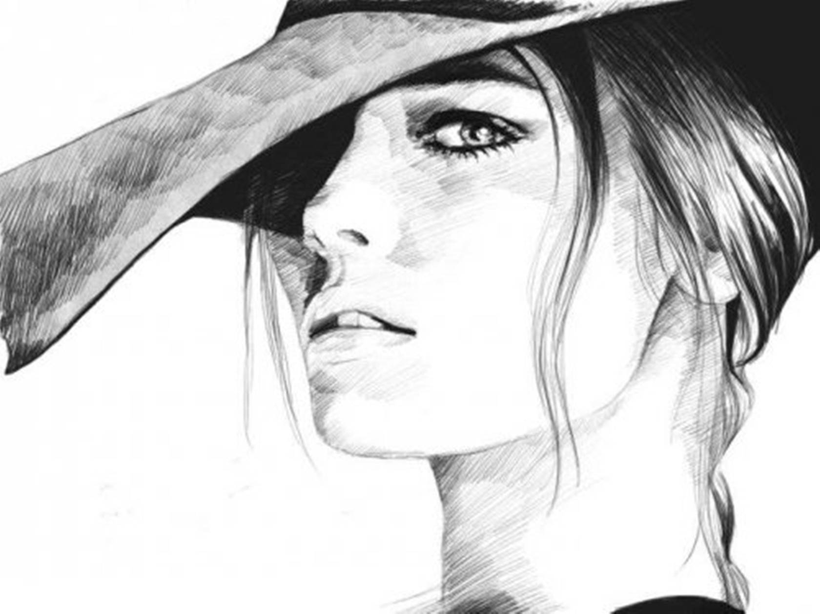 Cool tegning af kvinde med hat Wallpapers