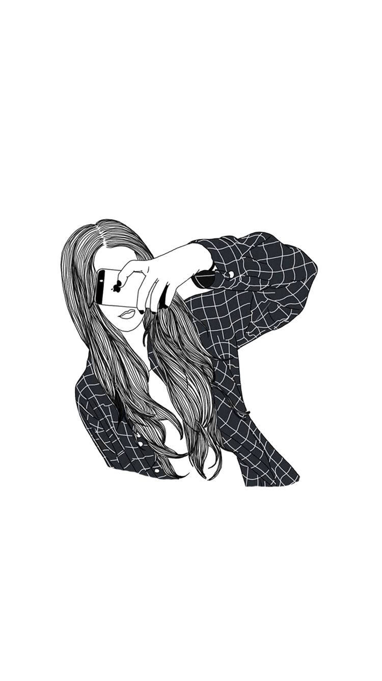Cool tegning selfie-pige Wallpapers