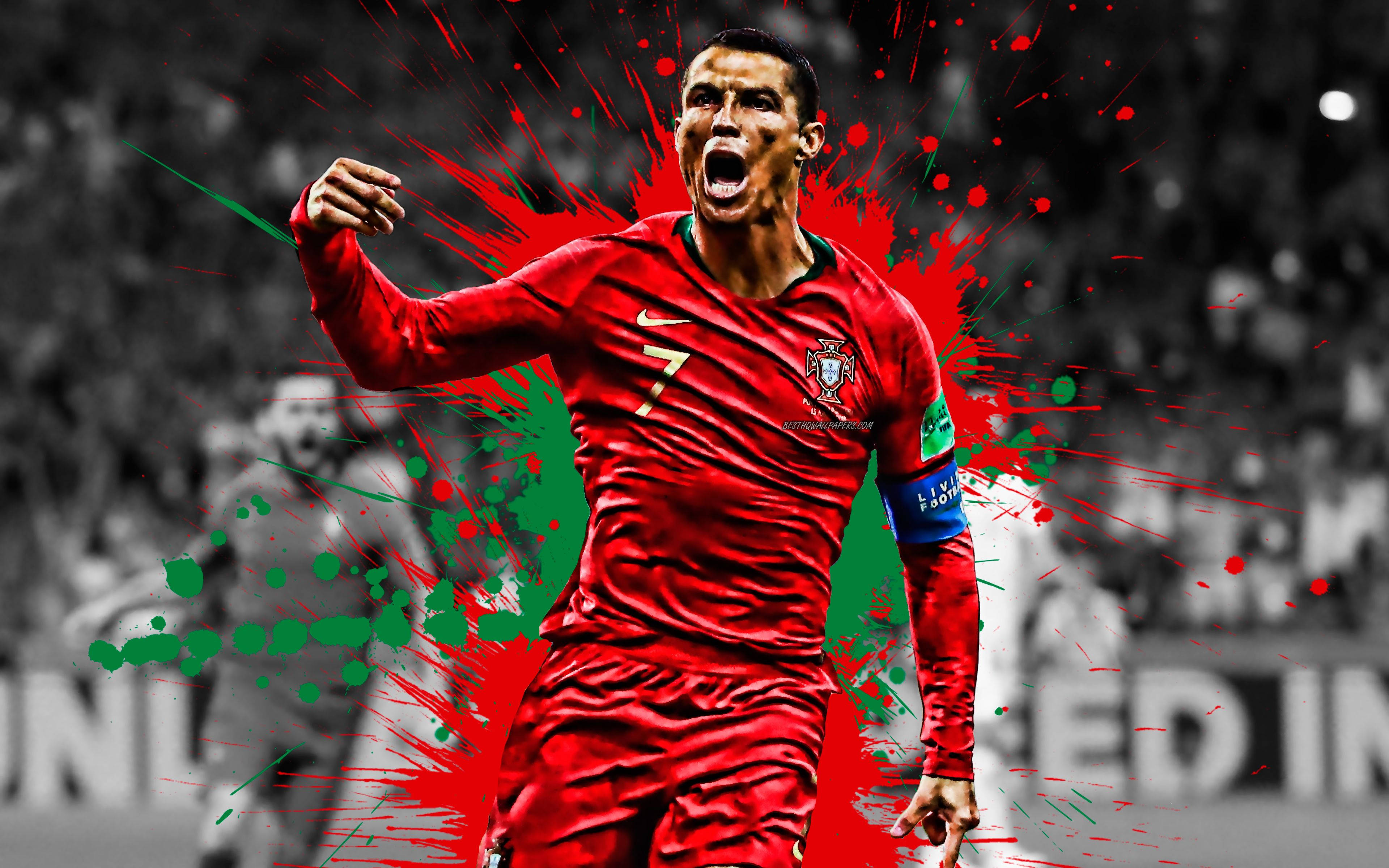 Cristiano Ronaldo Cool Rød Og Grøn Design Wallpapers