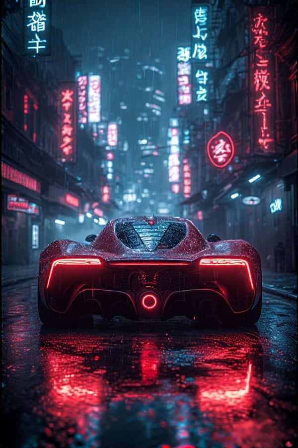 Cyberpunk Superbil i Neonregn Gyde Futuristisk 4K Wallpapers