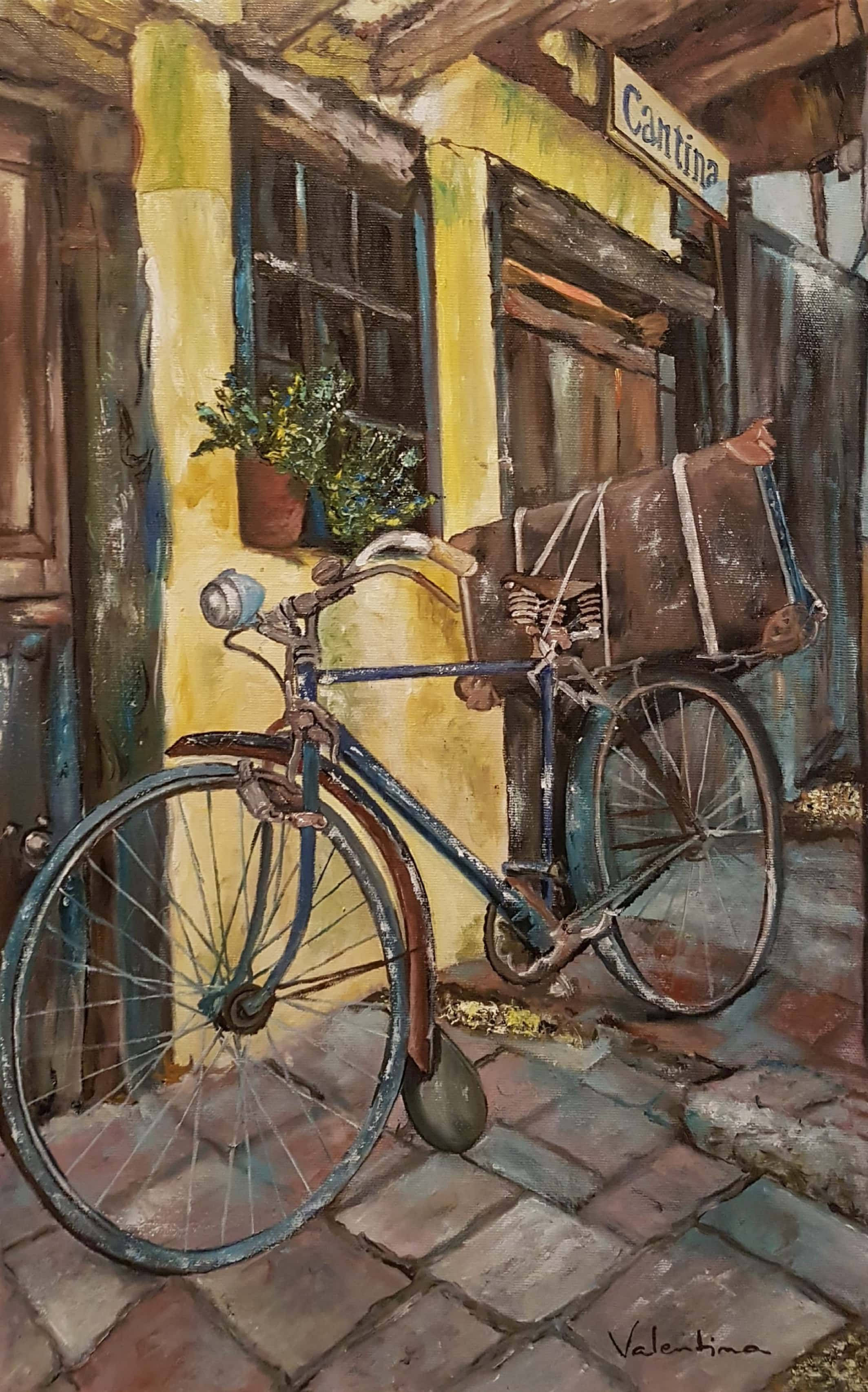Cykel På Gårdhave Maleri Wallpapers